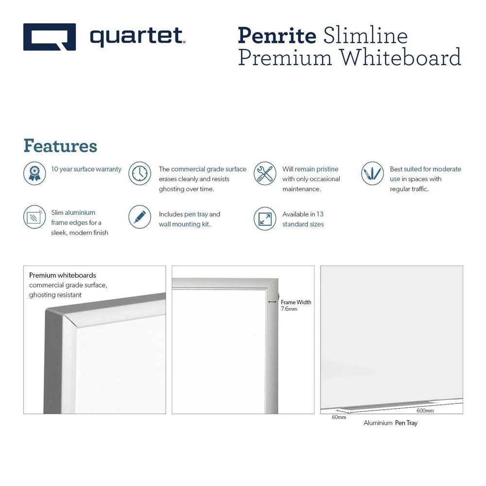 5 Quartet Penrite Slimline Premium Whiteboard 1800 x 1200mm, 5 of 5