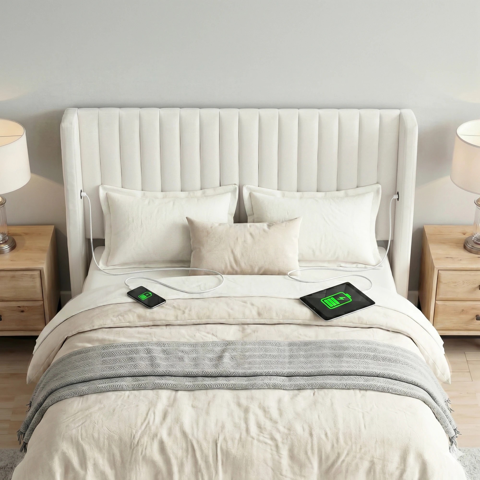 8 Artiss Queen Bed Frame with Gaslift Storage USB Type-C Charging Ports Velvet - White, 8 of 10