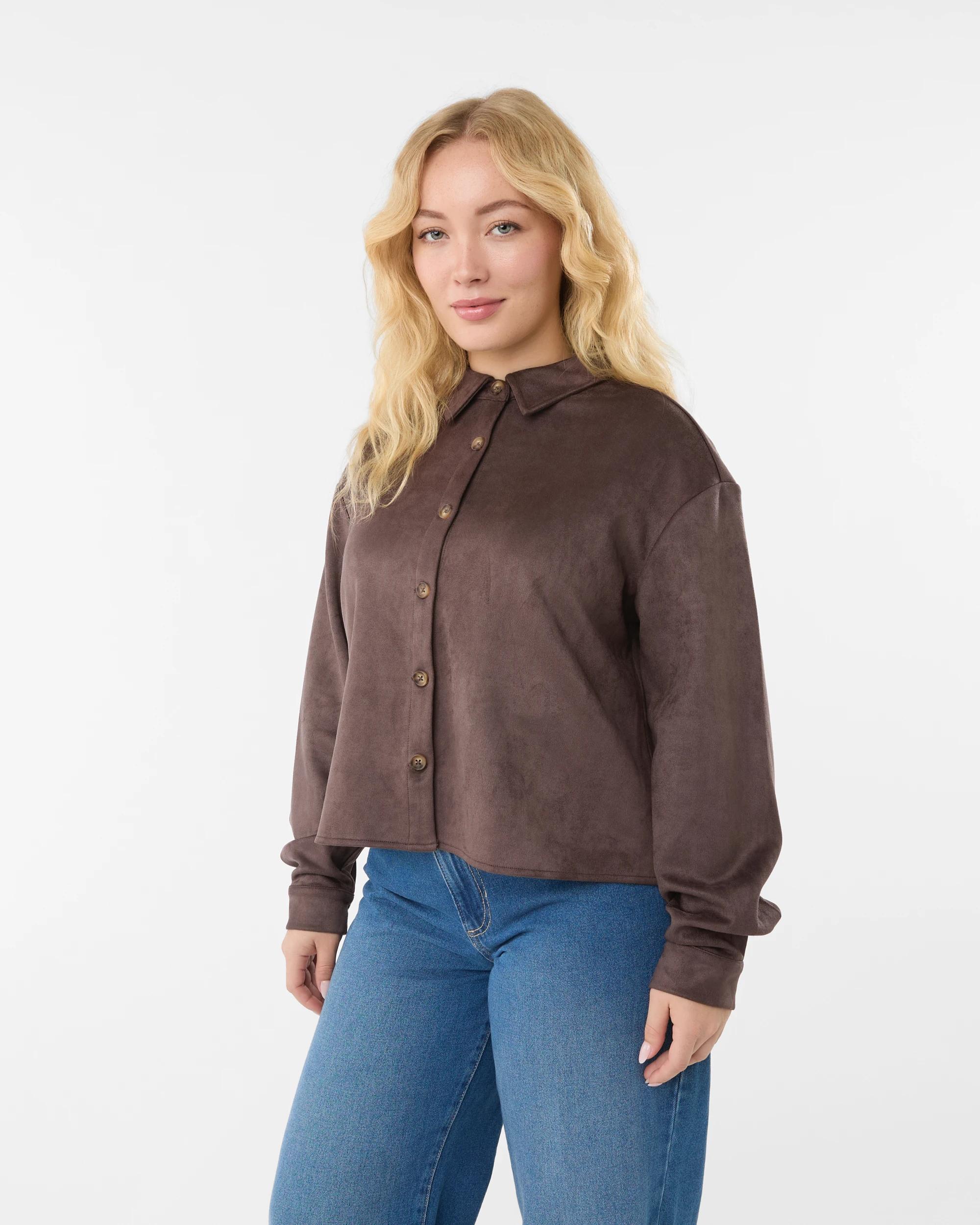 4 Long Sleeve Suedette Shirt Choc Plum, 4 of 10