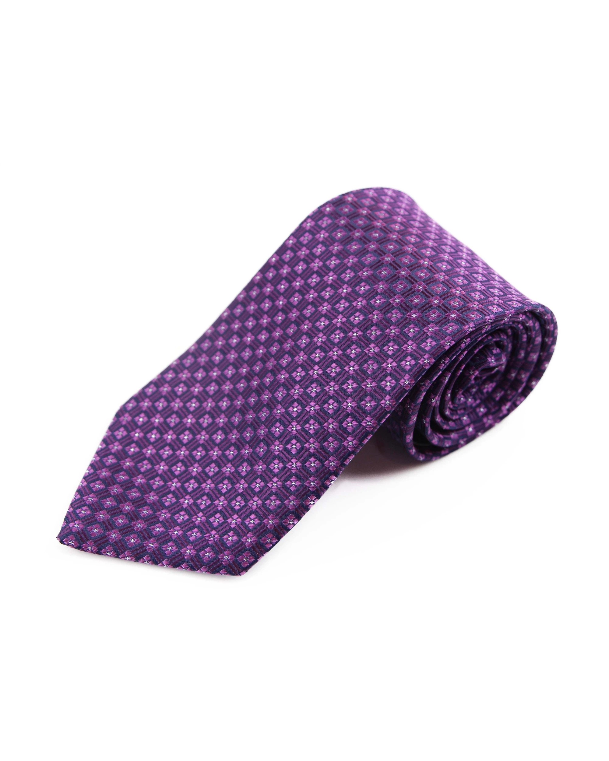 2 Zasel Mens Purple Cubes & Squares 8cm Patterned Neck Tie, 2 of 2