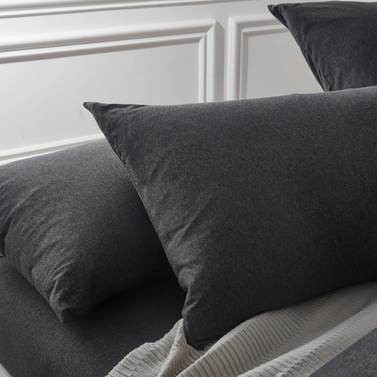 3 Gioia Casa Jersey Cotton Quilt Cover Set Soft Breathable Stretchy - Single Bed - Black, 3 of 5