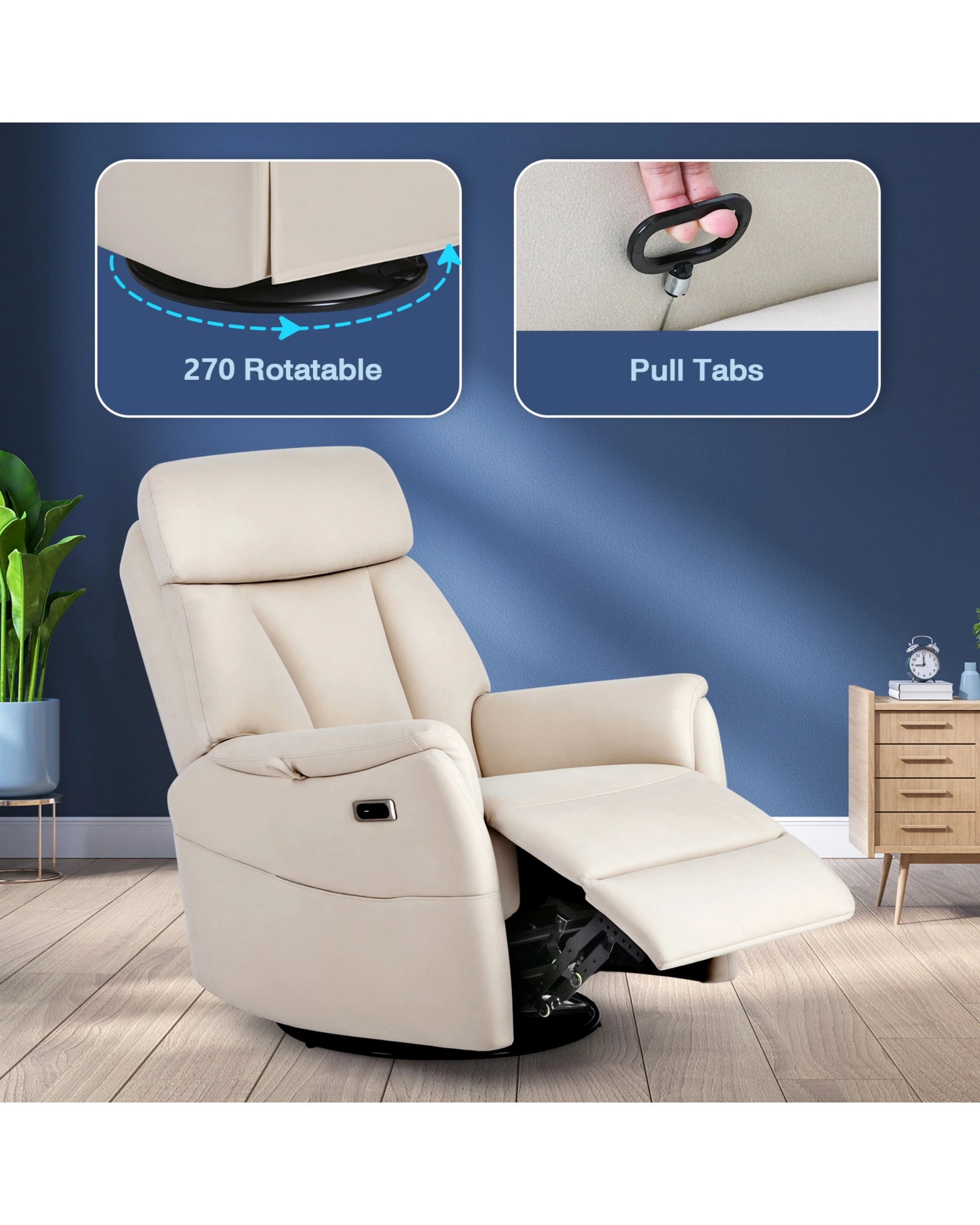 4 Advwin Recliner Chair Electric Heat Massage Chair Rotatable Lounge Armchair Beige, 4 of 8