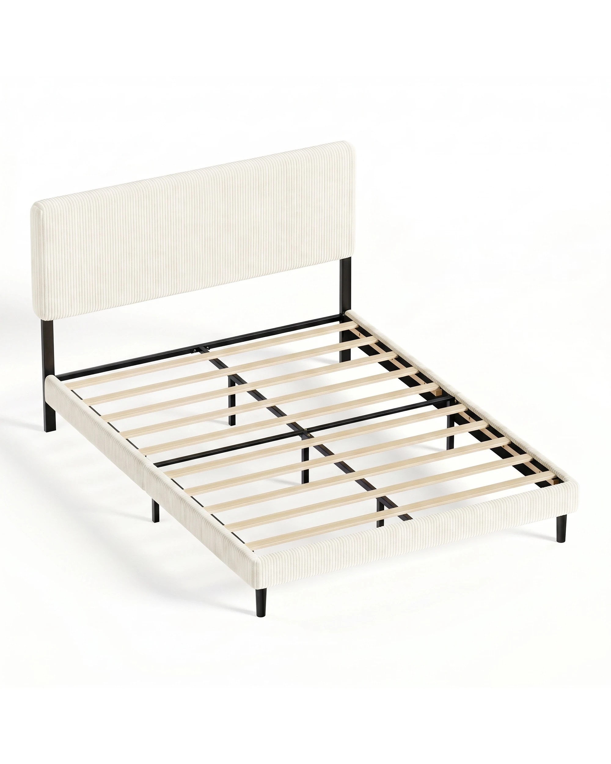 6 Ufurniture Queen Corduroy Bed Frame Adjustable Headboard Underbed Storage - Beige, 6 of 9