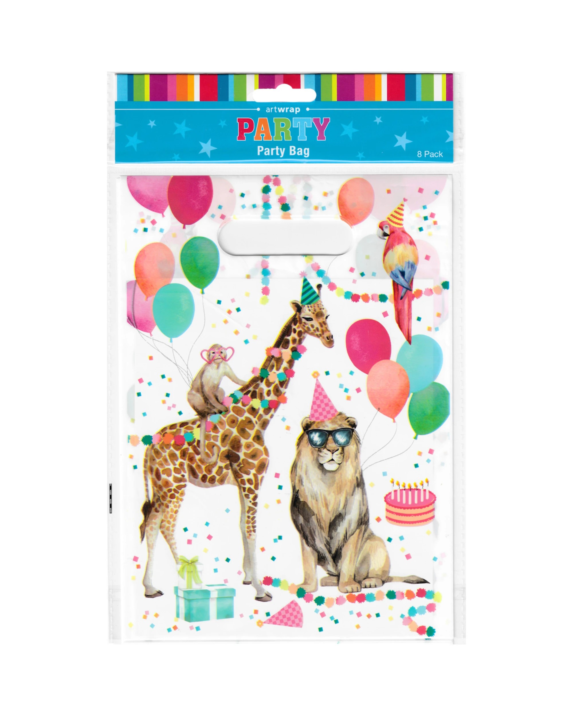3 Artwrap Wild Party Animals Plastic Lolly Treat Bags Pack of 8 - Multi, 3 of 4