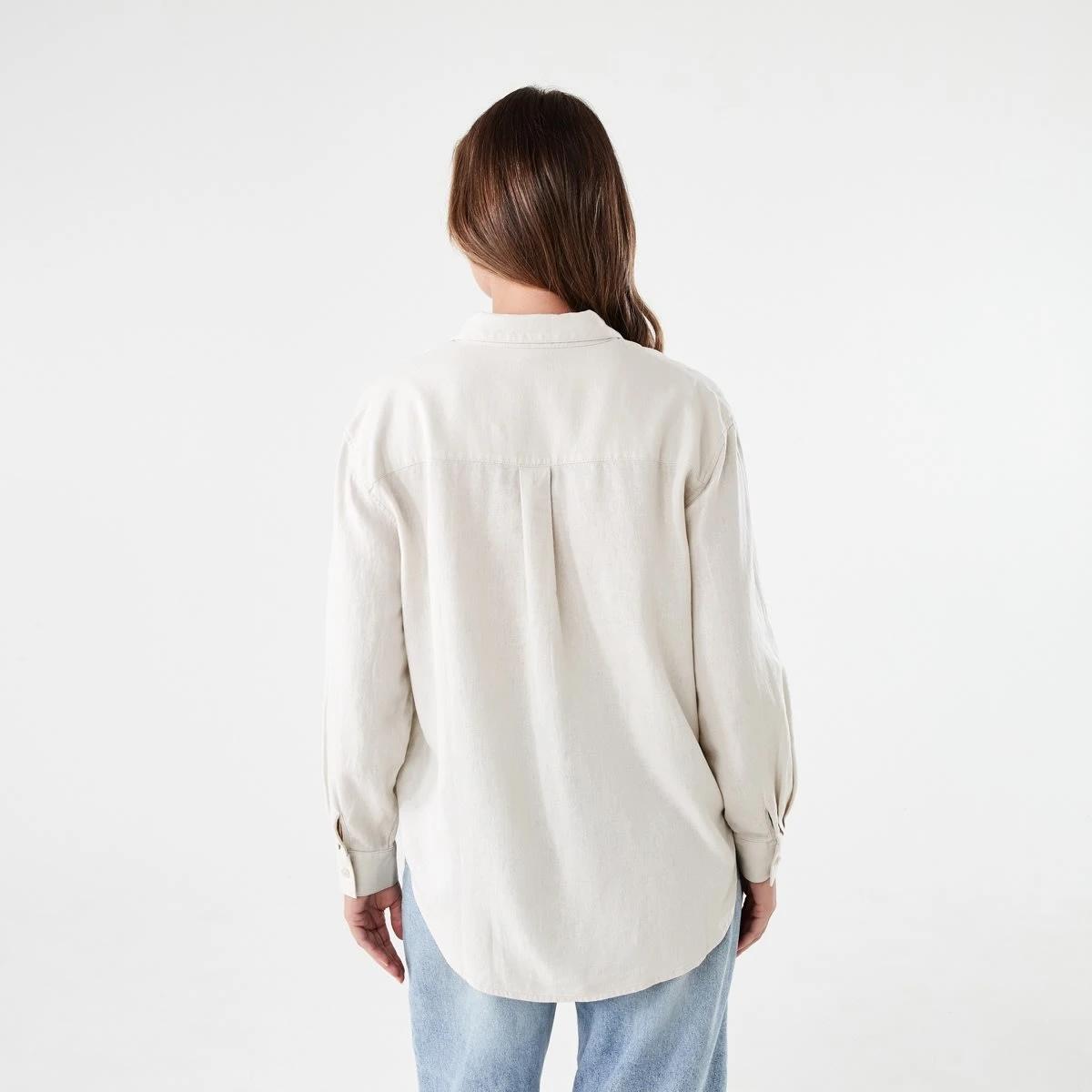 3 Long Sleeve Linen Blend Shirt NATURAL BEIGE, 3 of 6
