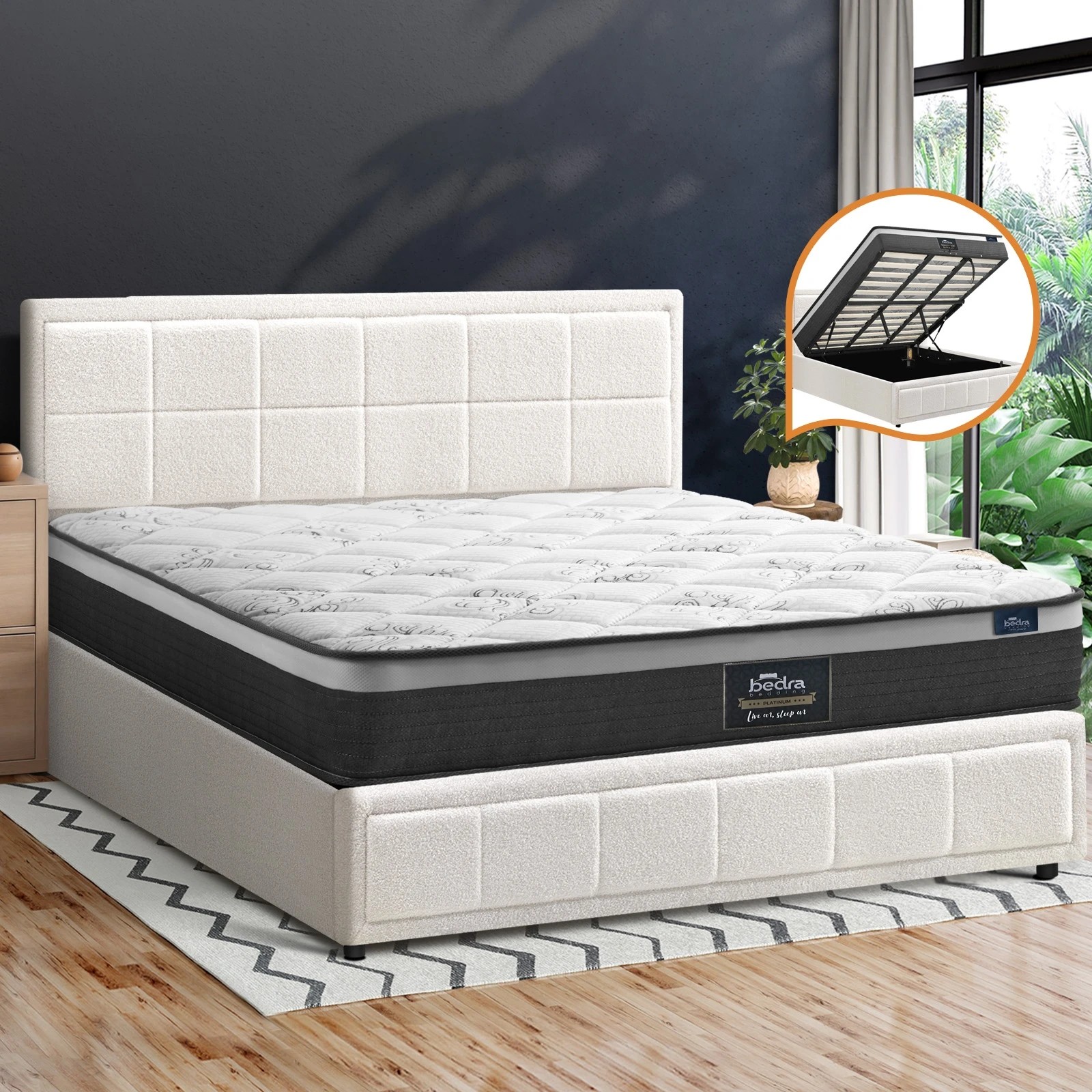 3 Oikiture Bed Frame King Size Gas Lift Storage With Mattress Set BOSS - White, 3 of 8