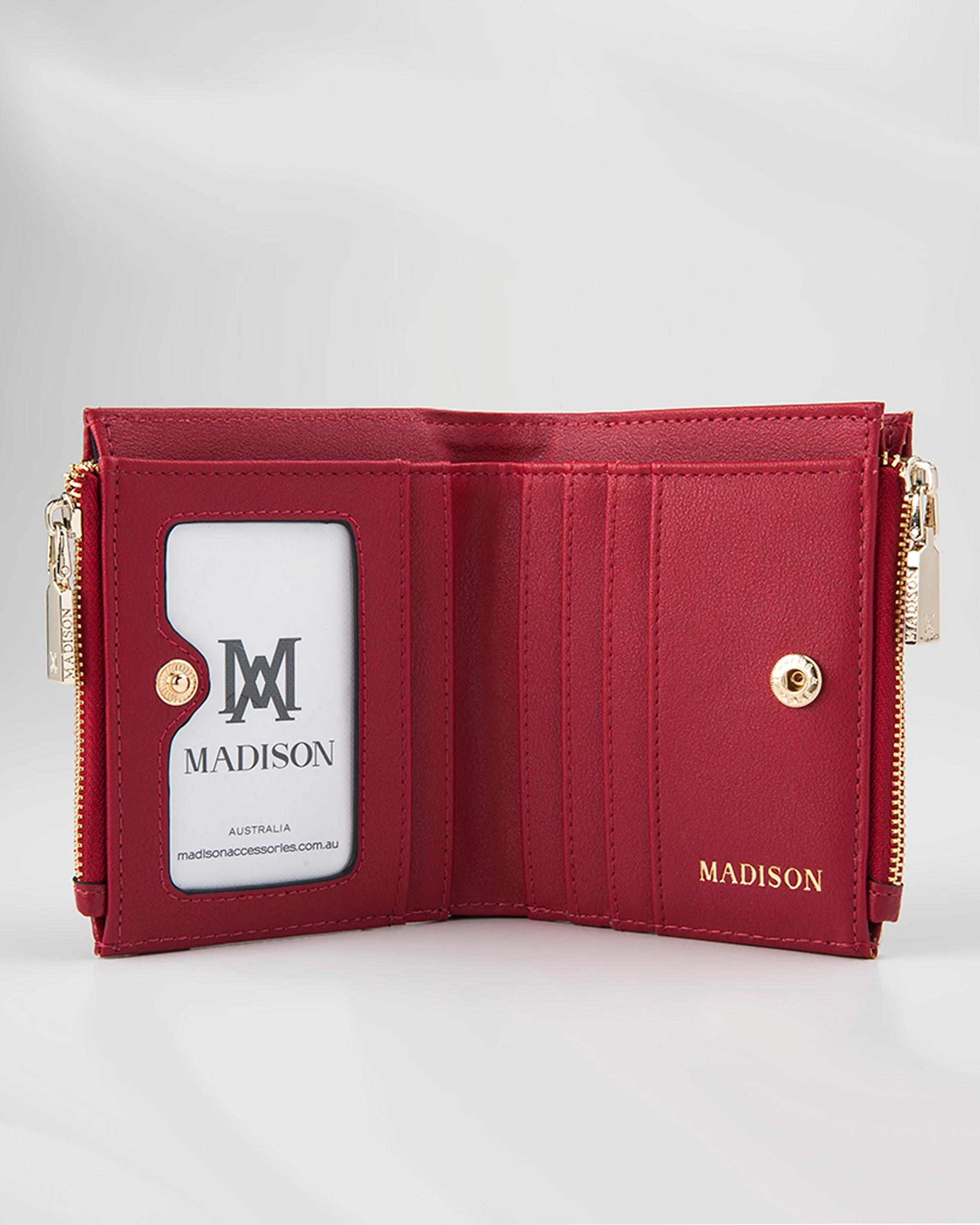 2 Madison Accessories Arabella Small Double Zip Pocket Wallet RED, 2 of 4