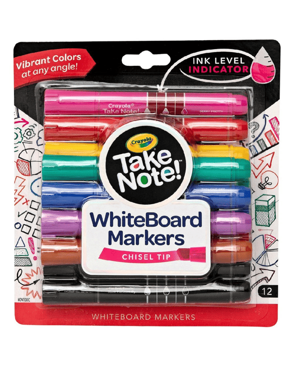 Crayola Take Note Whiteboard Markers Chisel Assorted 12 Pack