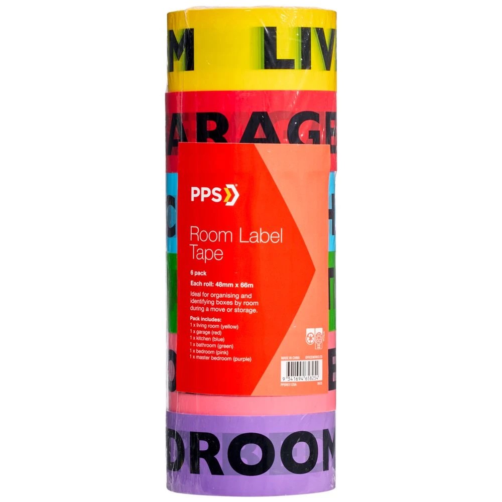 1 PPS Coloured Room Label Tape 48x66m 6 Pack, 1 of 6