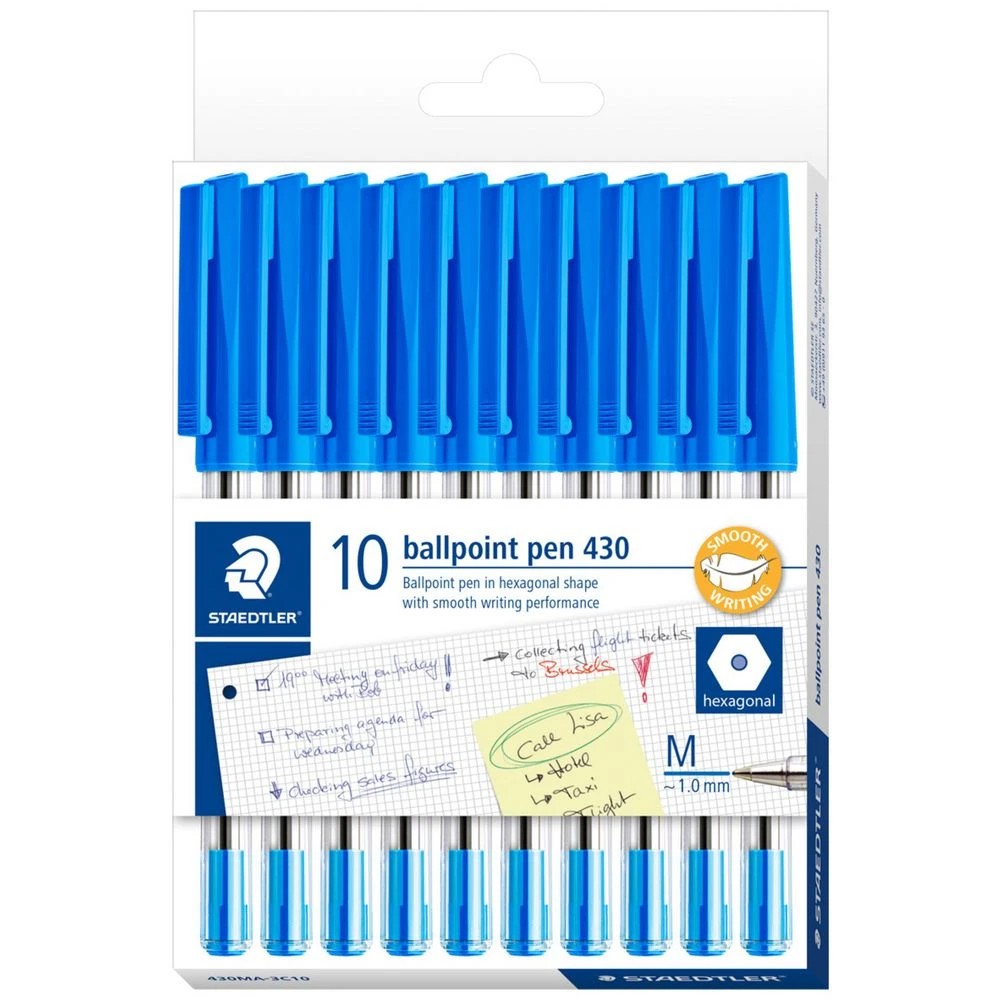 1 Staedtler 430 Stick Ballpoint Pens Medium Blue 10 Pack, 1 of 3