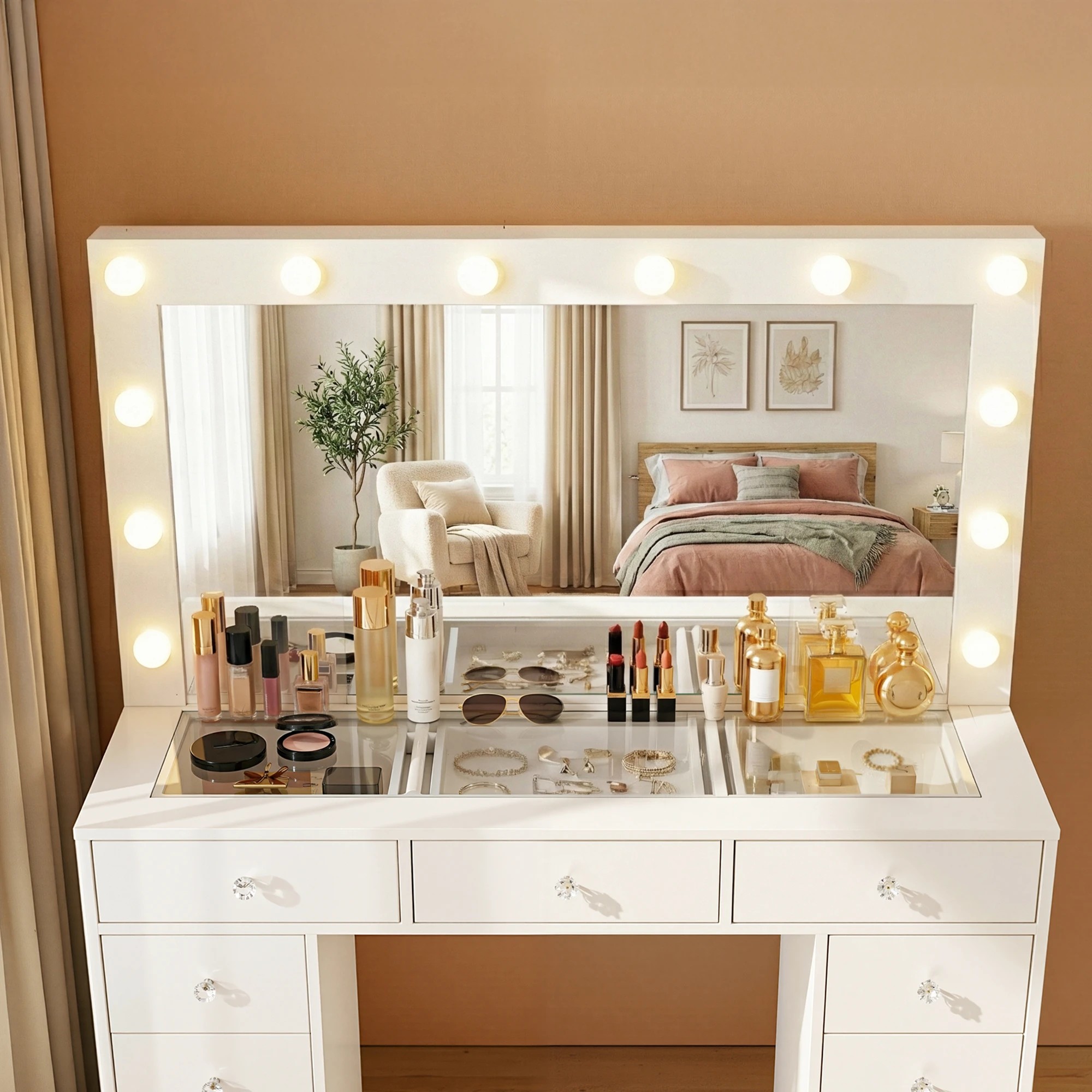 6 Artiss Dressing Table Vanity Desk Set Stool LED Bulbs - White, 6 of 9