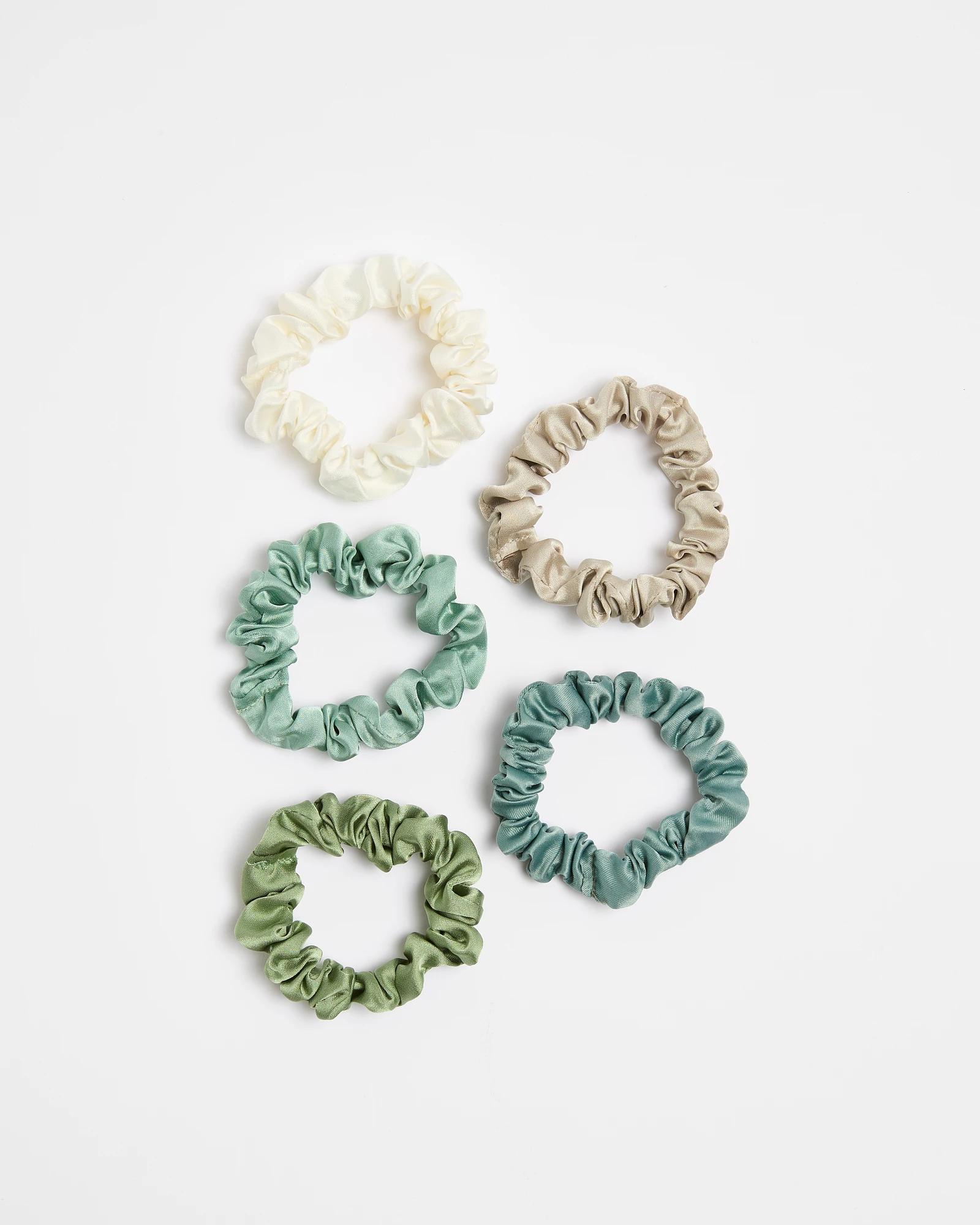 1 Target 5 Pack Satin Scrunchies GREEN, 1 of 2