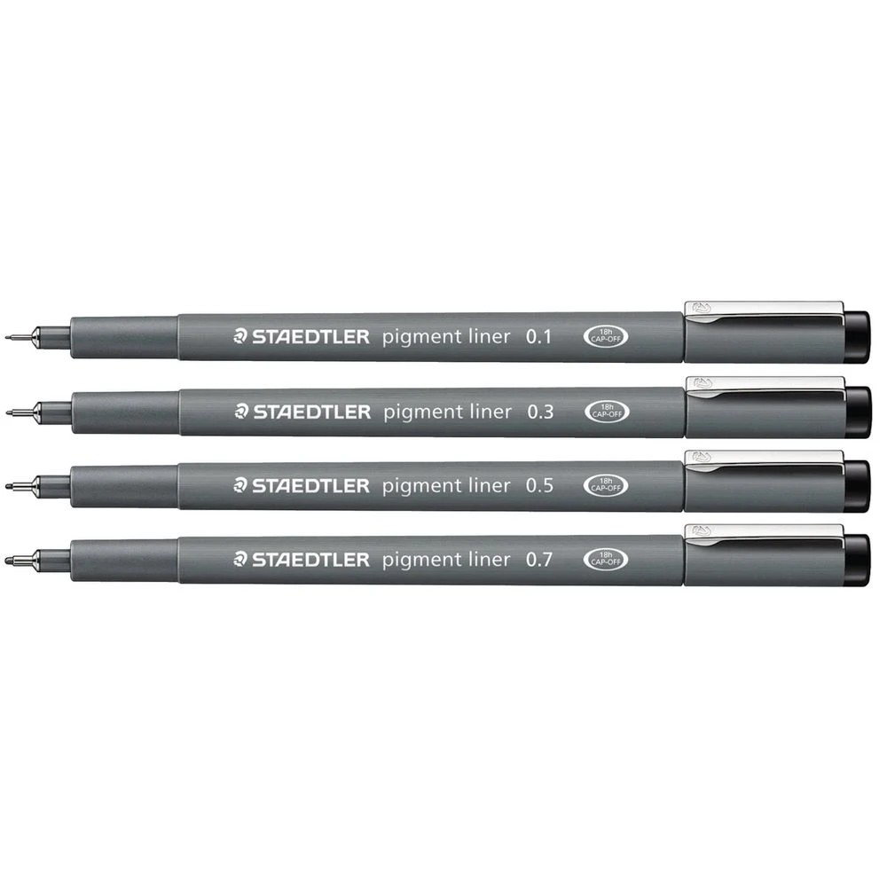 3 Staedtler Pigment Liners Assorted Nibs Black 4 Pack, 3 of 5