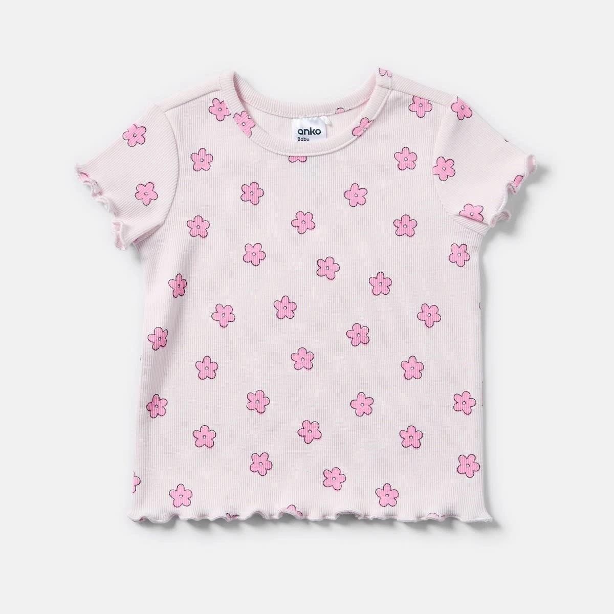 5 3 Pack Short Sleeve Ribbed T-shirt PINK DAISIES, 5 of 8