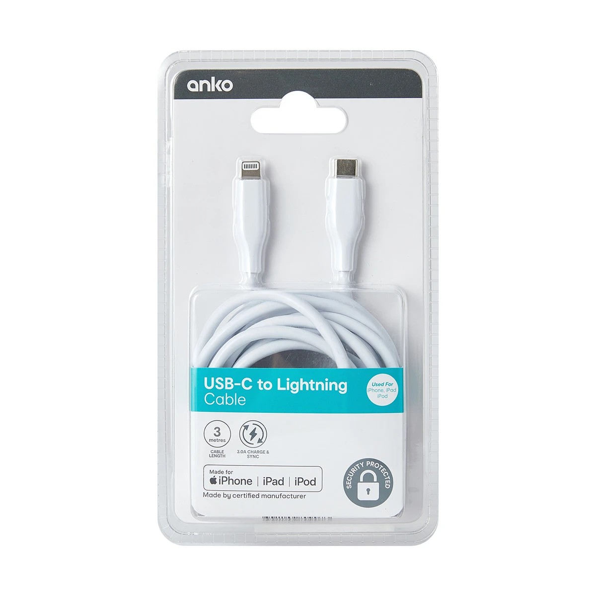 4 USBC Lightning Cable - 3m, White, 4 of 4