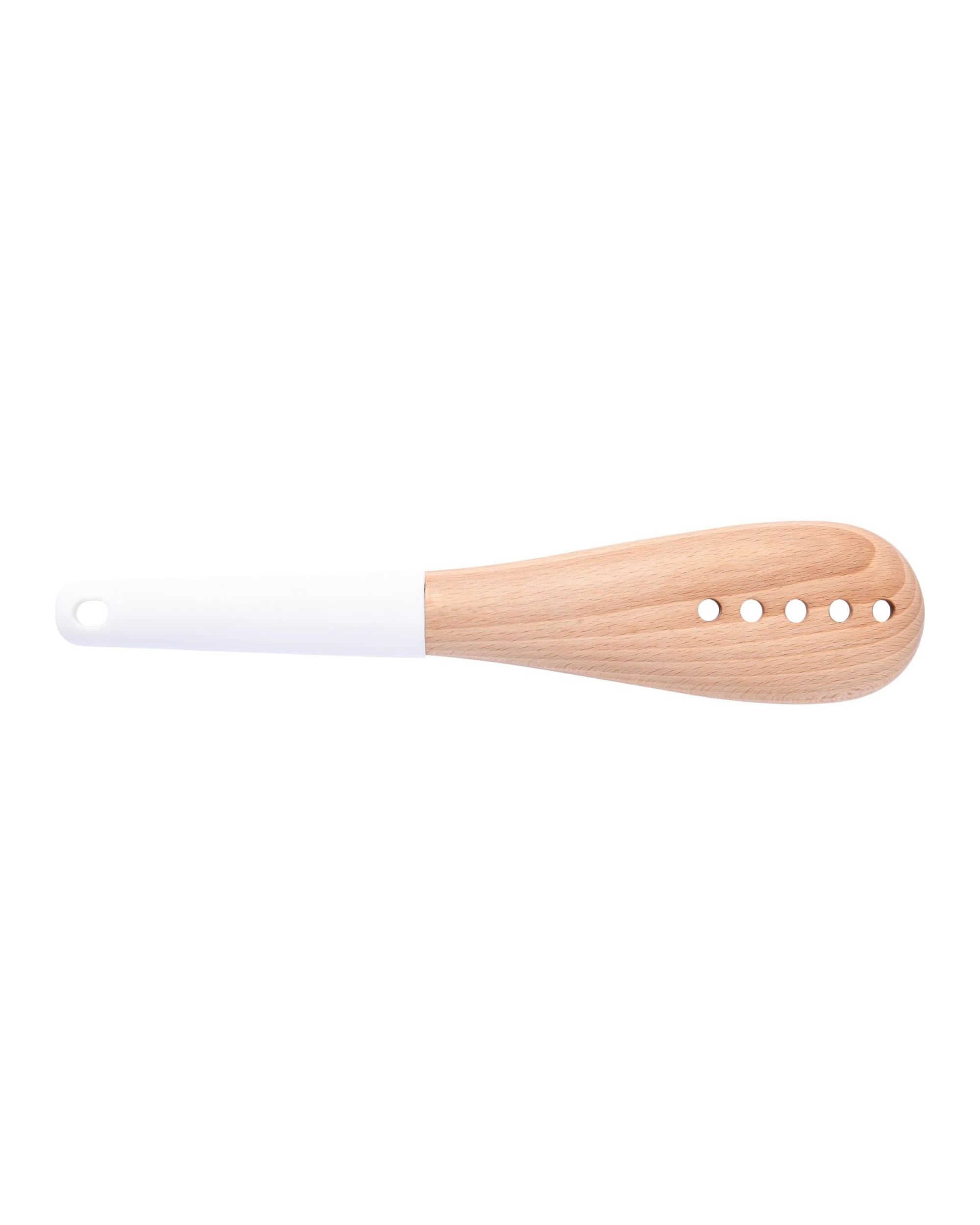 6 Gourmet Kitchen Rustic Beech Wood Slotted Spoon with Silicone Grip - White, 6 of 9