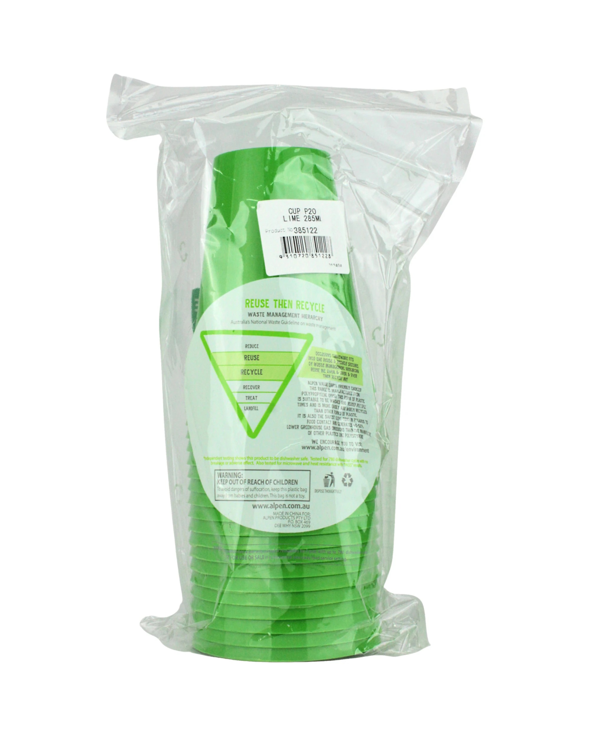 3 Alpen Reusable Cups 285ml Pack of 20 - Lime - Lime Green, 3 of 3