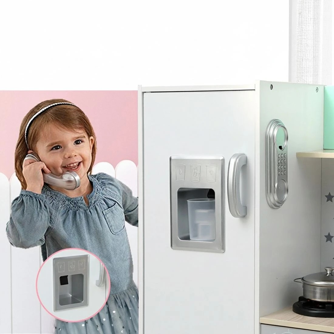 3 Keezi Kids en Pretend Kitchen Play Sets Cooking Toys Oven Fridge 85CM - Green, 3 of 5