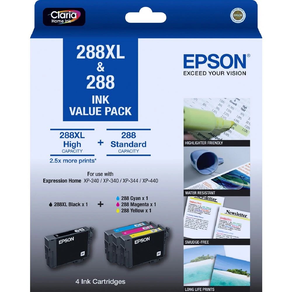 1 Epson 288 and 288XL 4 Ink Cartridge Value Pack, 1 of 2