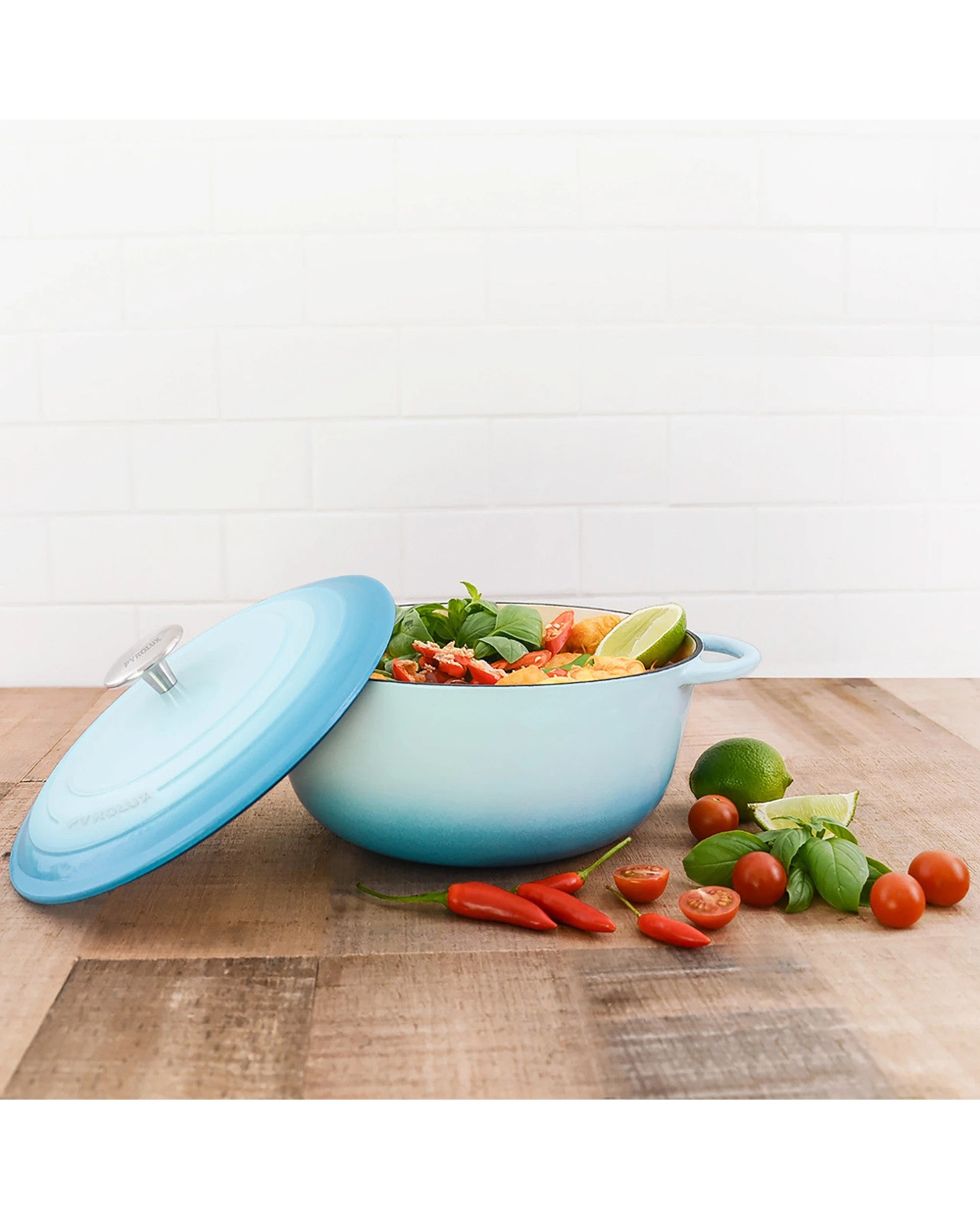 2 Pyrolux Pyrochef Cast Iron Round French Oven With Lid 28cm 6L Oven Safe - Blue, 2 of 3