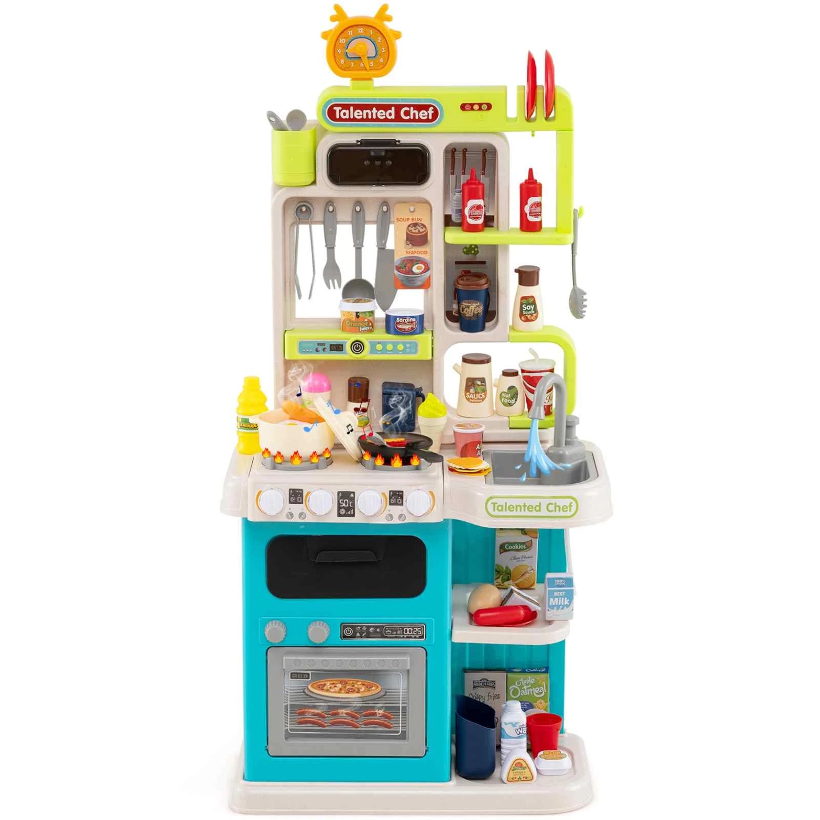1 Costway 95PCS Kitchen Playset Corner Role Play Kitchen w/Sound Light - Blue, 1 of 1