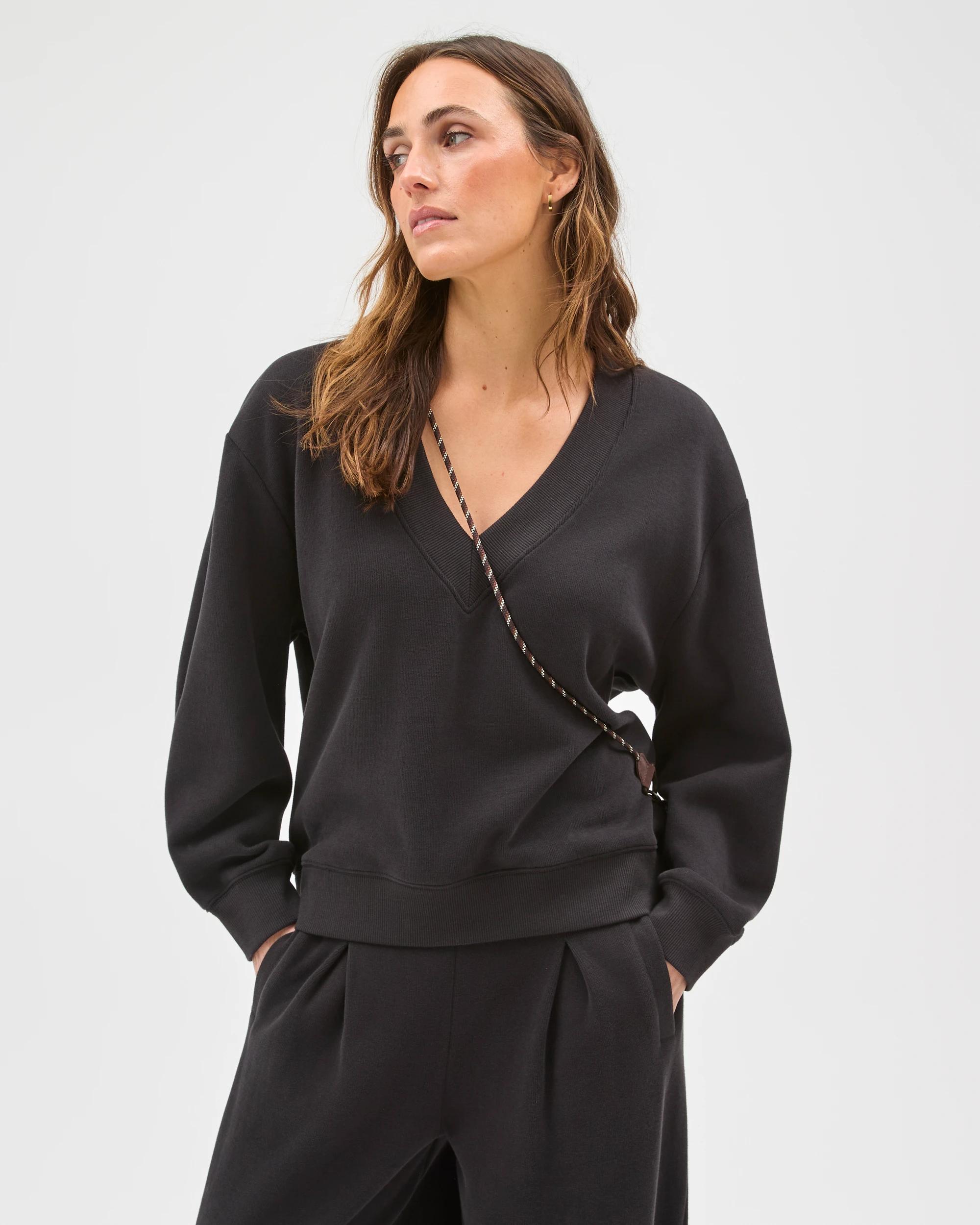 2 Target Active Australian Cotton Blend Sueded Rib V-Neck Jumper BLACK, 2 of 7