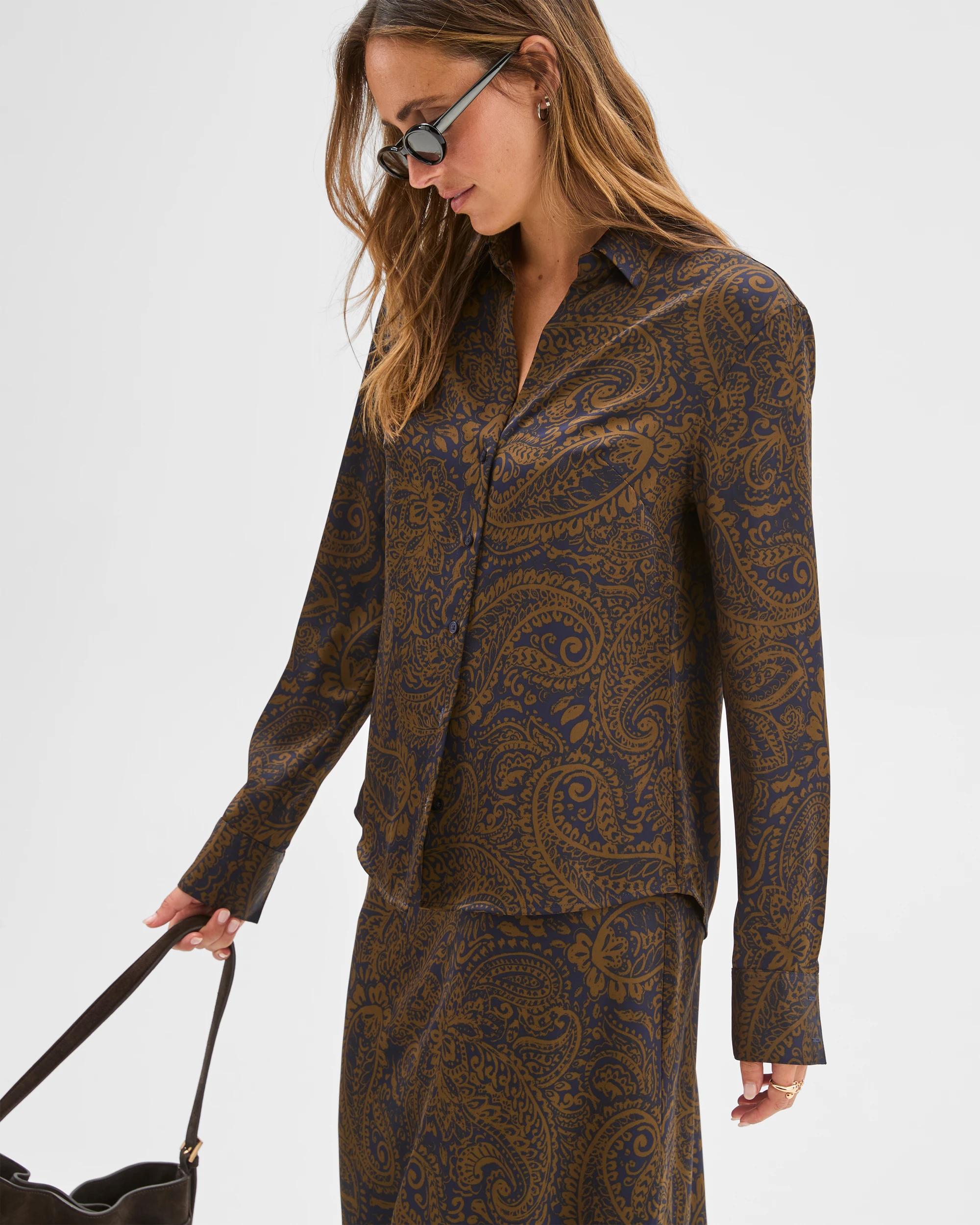 1 Preview Satin Long Sleeve Button Up Shirt WINTER PAISLEY, 1 of 6
