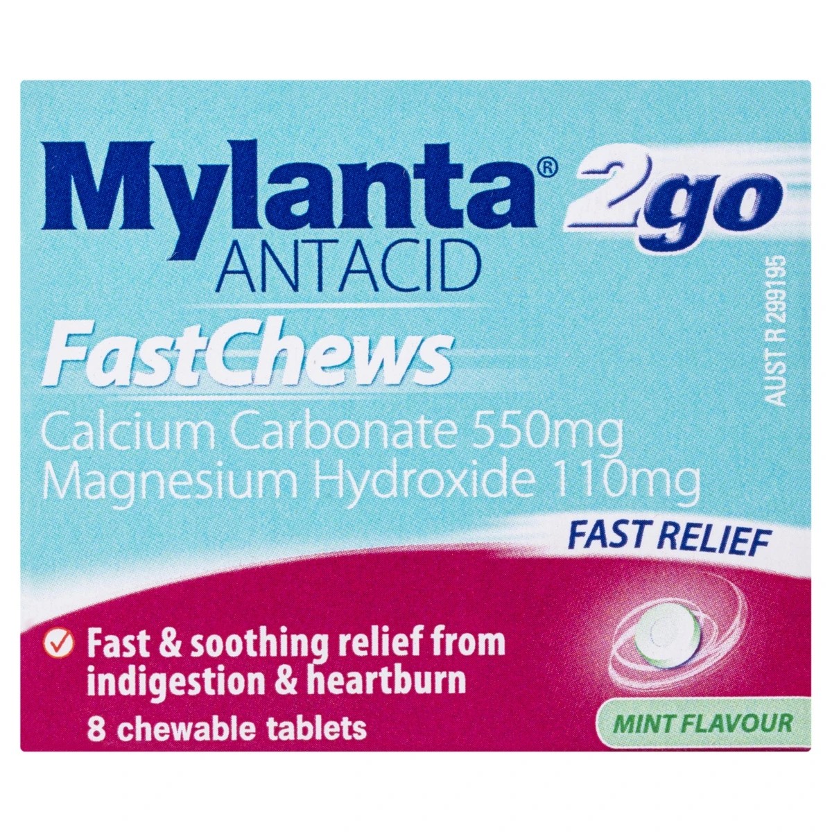 1 8 Pack Mylanta 2Go Antacid FastChews Tablets Mint, 1 of 6