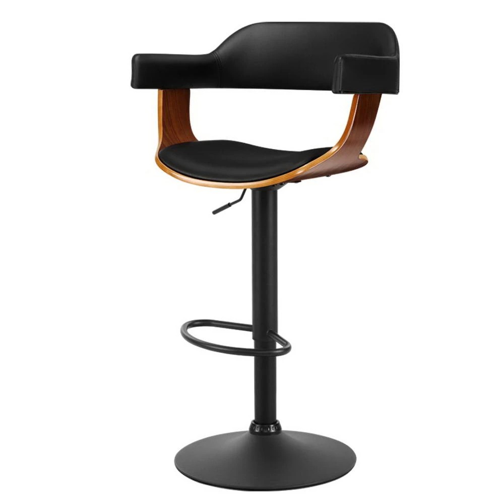 1 Artiss Bar Stools Gas Lift Leather w/Armrest All - Black, 1 of 5
