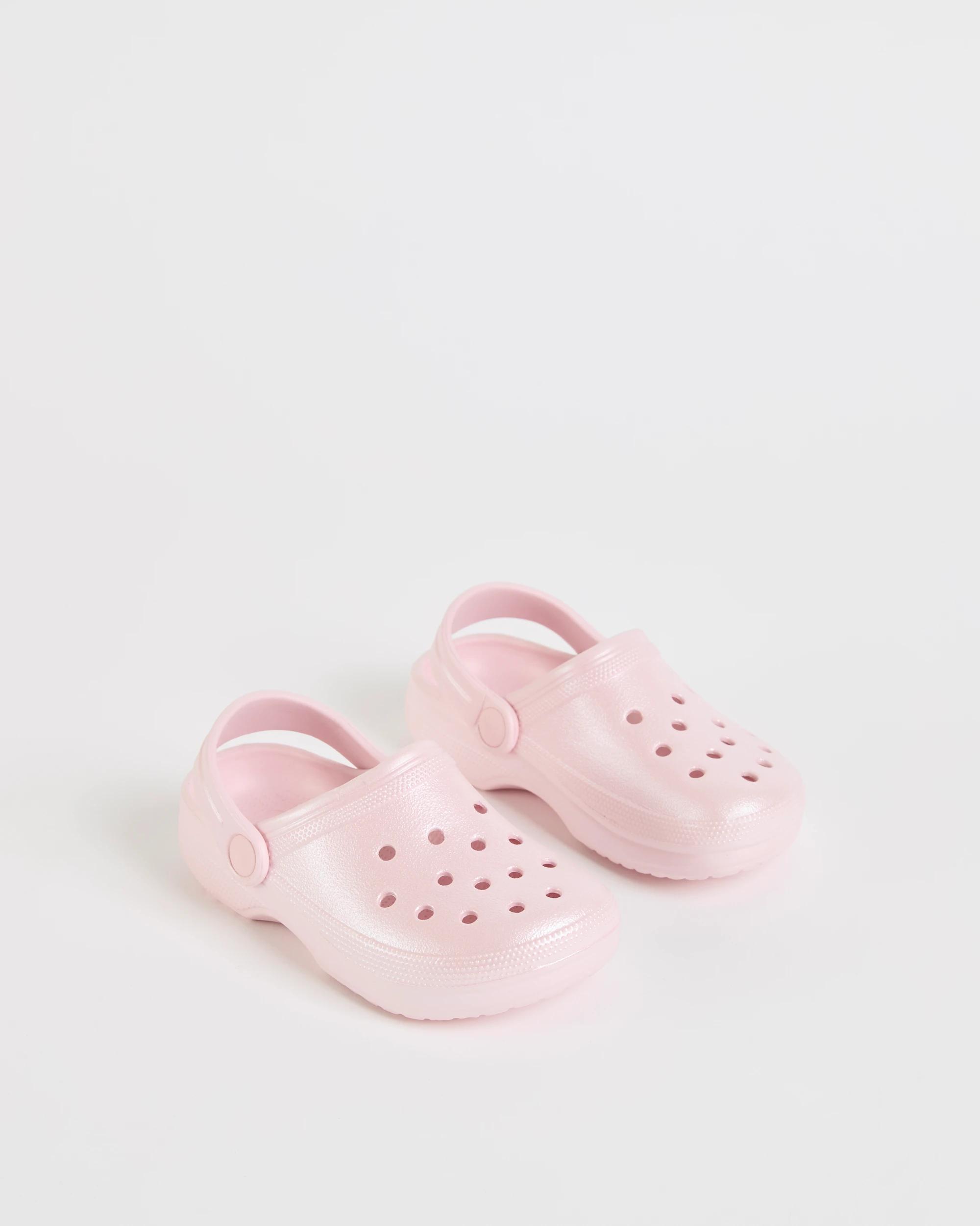 2 Target Kids Round Toe Clogs PEARL PINK FLOWER BUTTON, 2 of 3