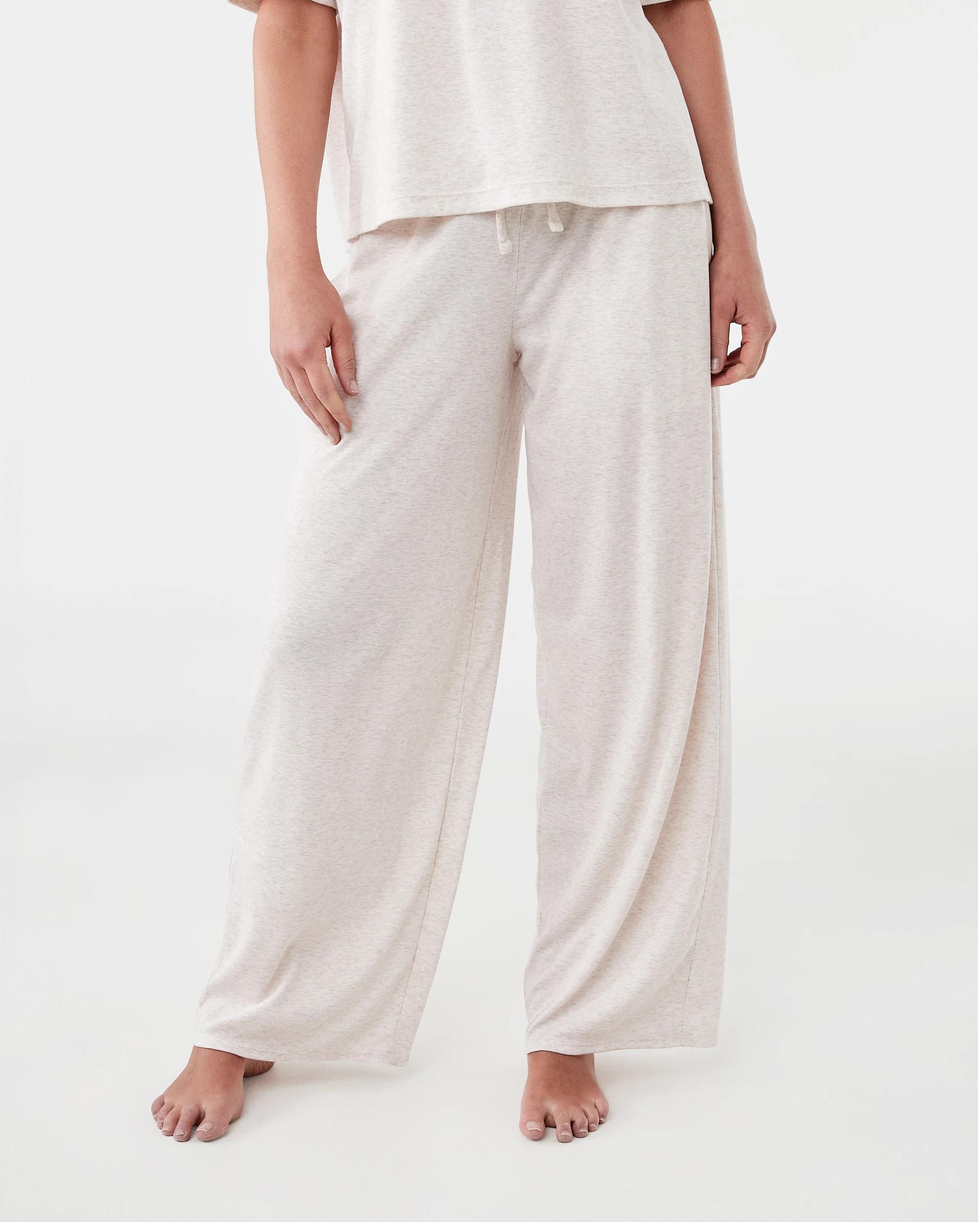 1 Rib Wide Leg Comfort Pants Marled Oat, 1 of 6