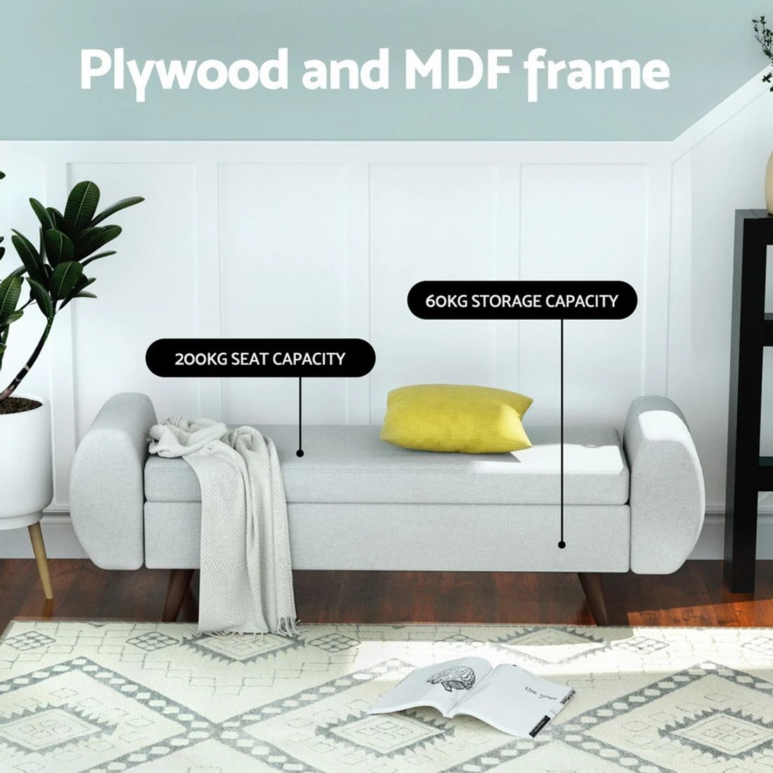 4 Artiss Storage Ottoman Blanket Box Armrest 140cm
 - grey, 4 of 6