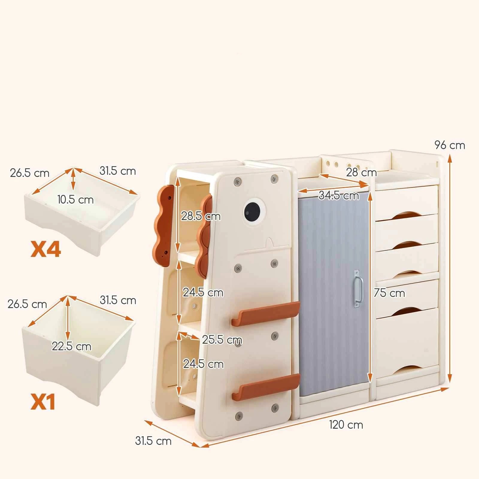 2 Costway Bookshelf Toy Cabinet Storage Organizer Dinosaur Toy Box Chest 3-Tier Shelf - Beige, 2 of 3