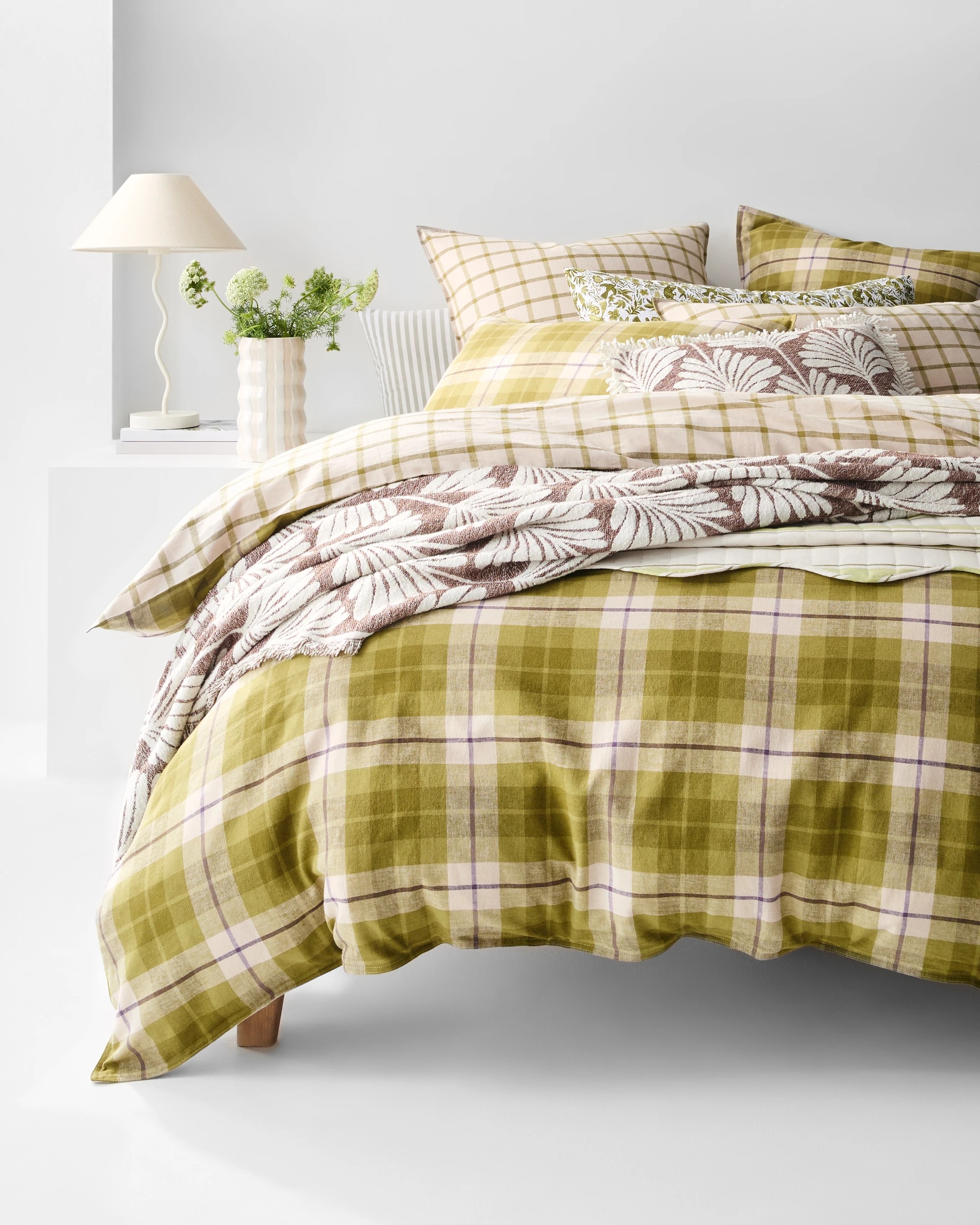 1 Target Aster Check Linen/Coton Quilt Cover Set - King Bed - Green, 1 of 10