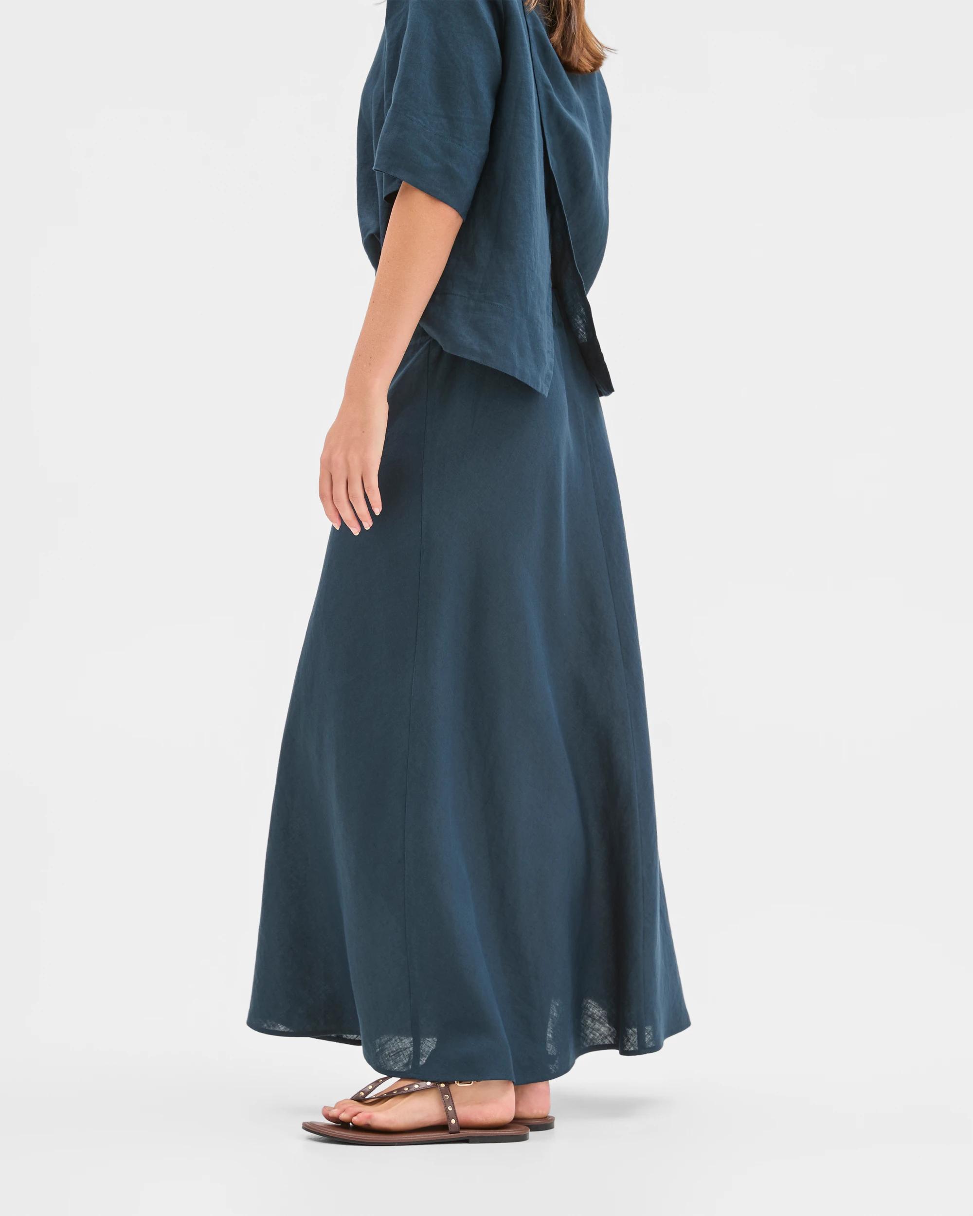 1 Target Woman European Linen Seam Detail Skirt DEEP OCEAN, 1 of 7