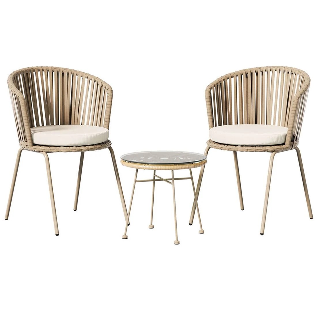 1 Gardeon 3PC Outdoor Bistro Set Patio Furniture Rope Setting Chairs Table - White, 1 of 5