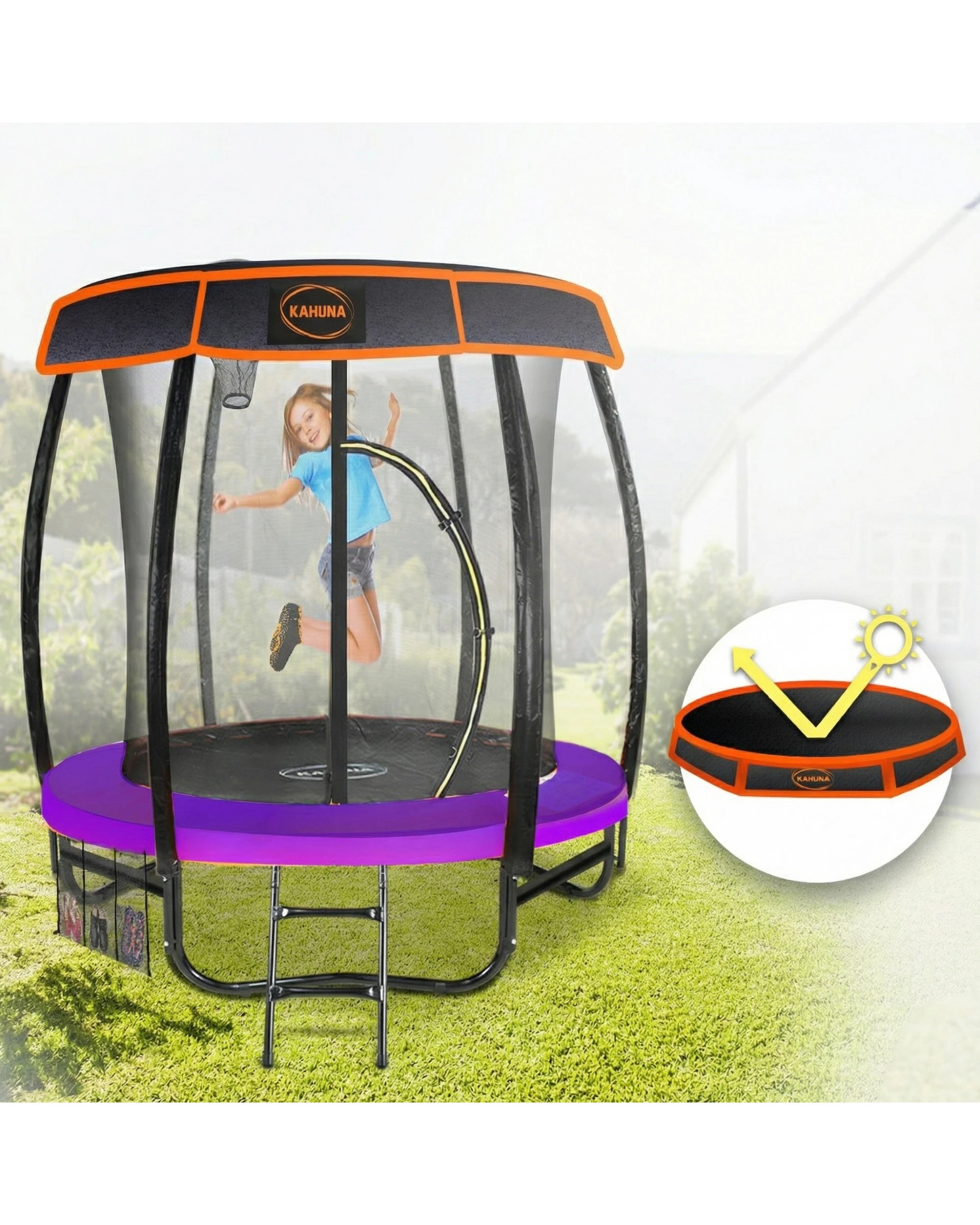 3 Kahuna Trampoline 6 ft with Basketball Set and Roof - Purple, 3 of 9