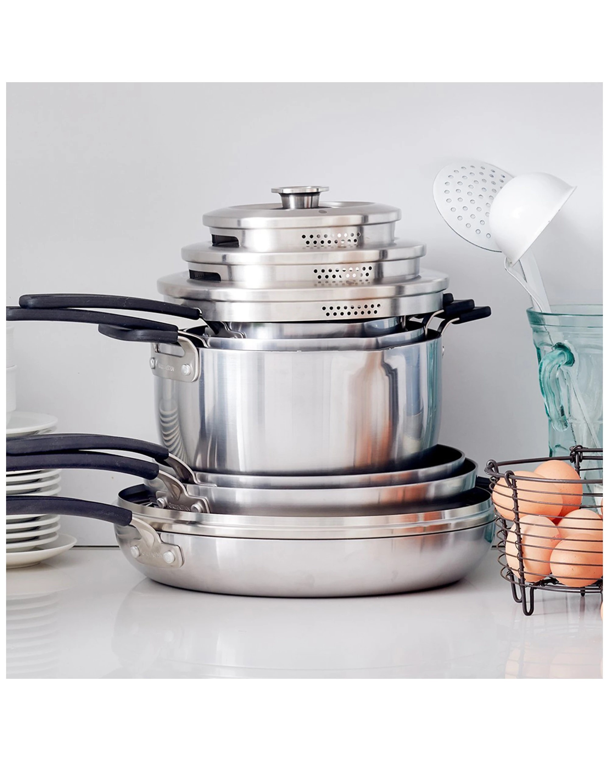 2 11pc Greenpan Levels Stackable Tri-ply Stainless Steel Home Kitchen Cooking Set
 - Silver, 2 of 8