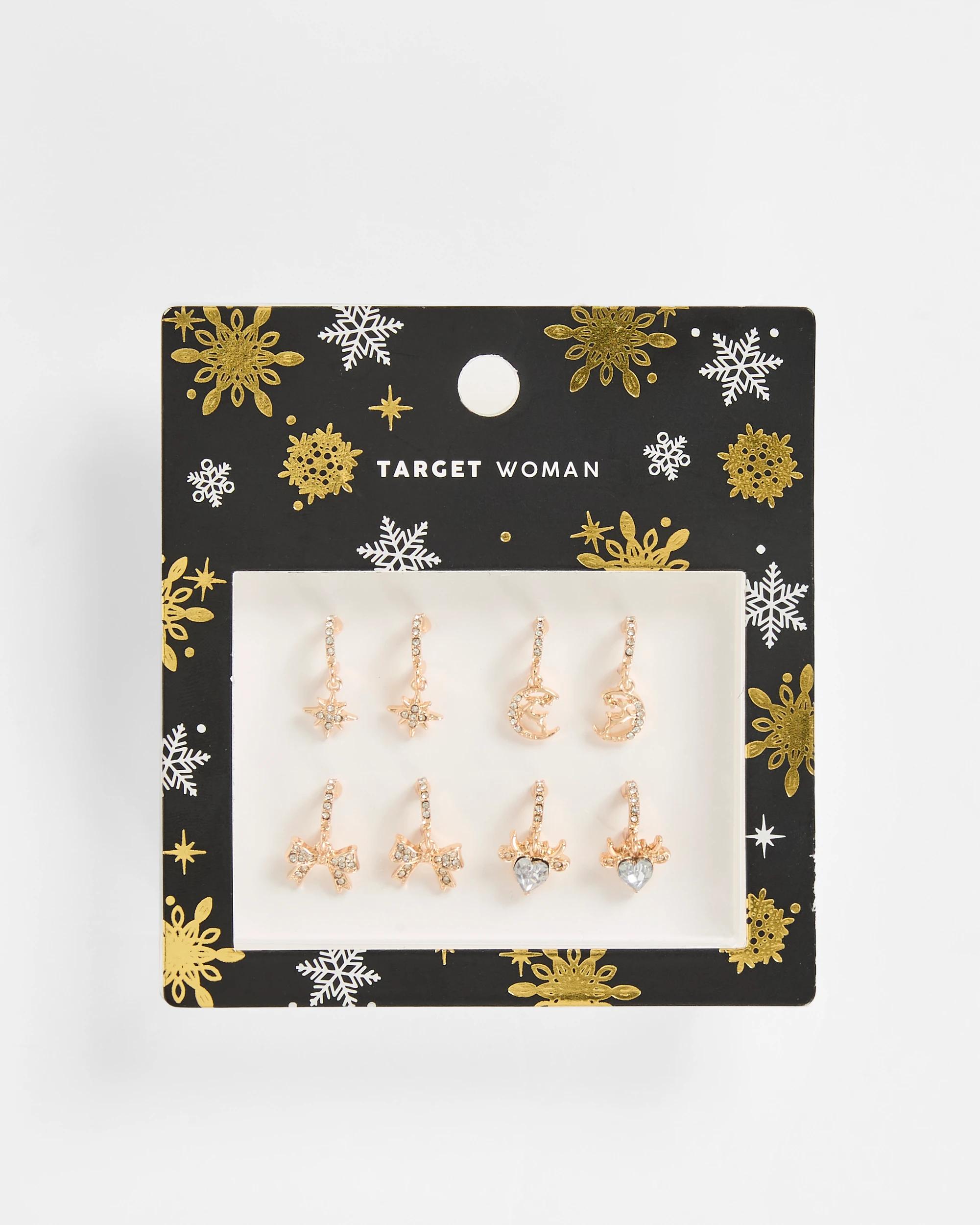 3 Target Christmas 4 Pack Pave Hoop Charm Earrings GOLD, 3 of 3