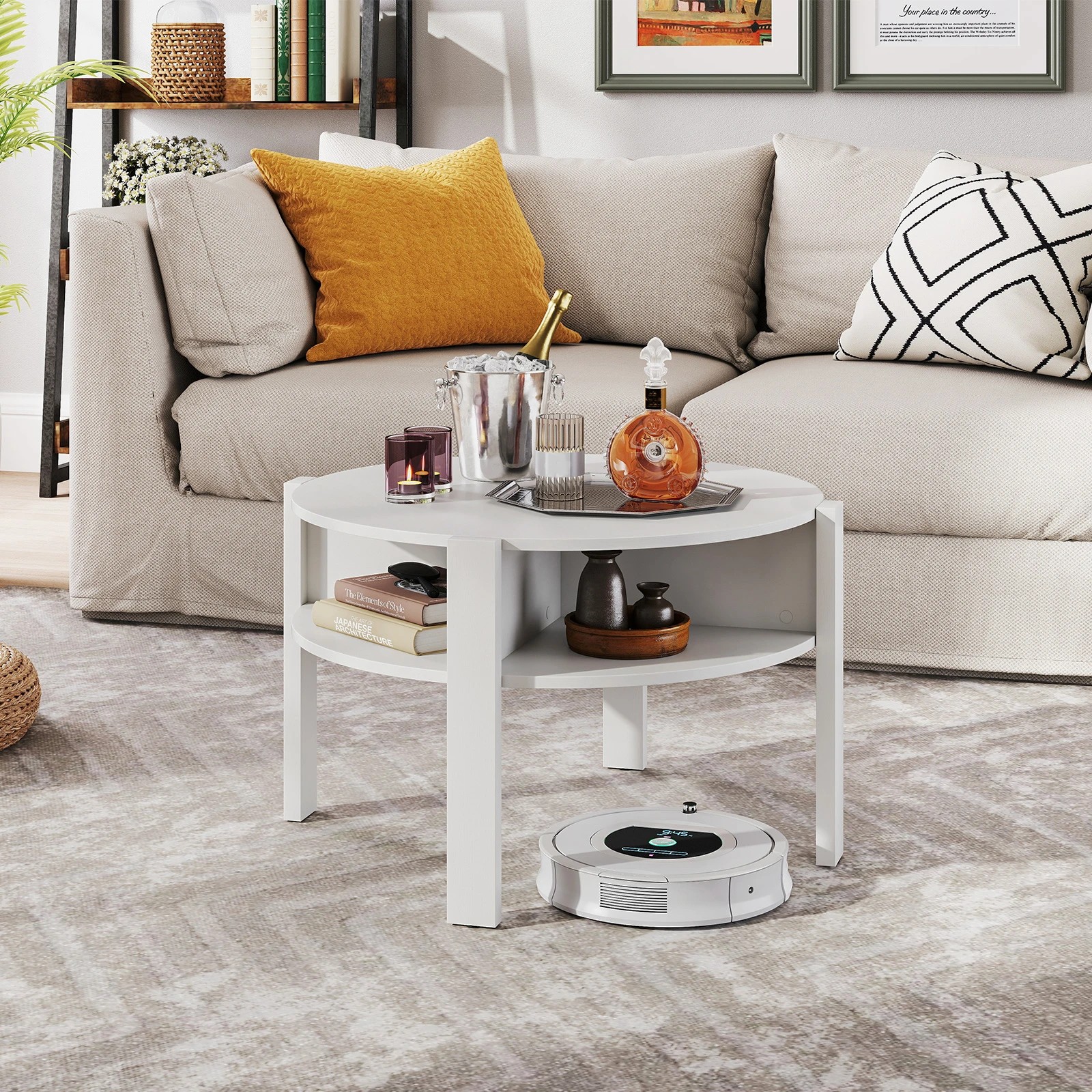 5 Costway 2-Tier Round Coffee Table w/Faux Wooden Top Tea Cocktail Table - White, 5 of 7