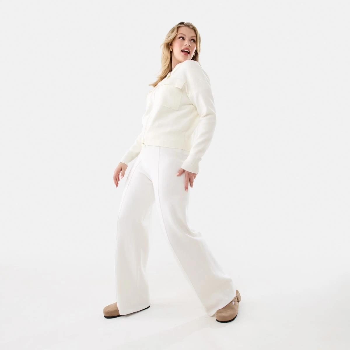3 Seam Front True Knit Pants Ecru, 3 of 10