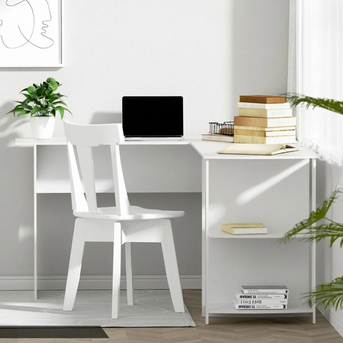 6 Artiss Office Desk & Chair Set 136cm L Shaped Computer Desk with Shelves Ergonomic Office Chair Adjustable - Multi, 6 of 8
