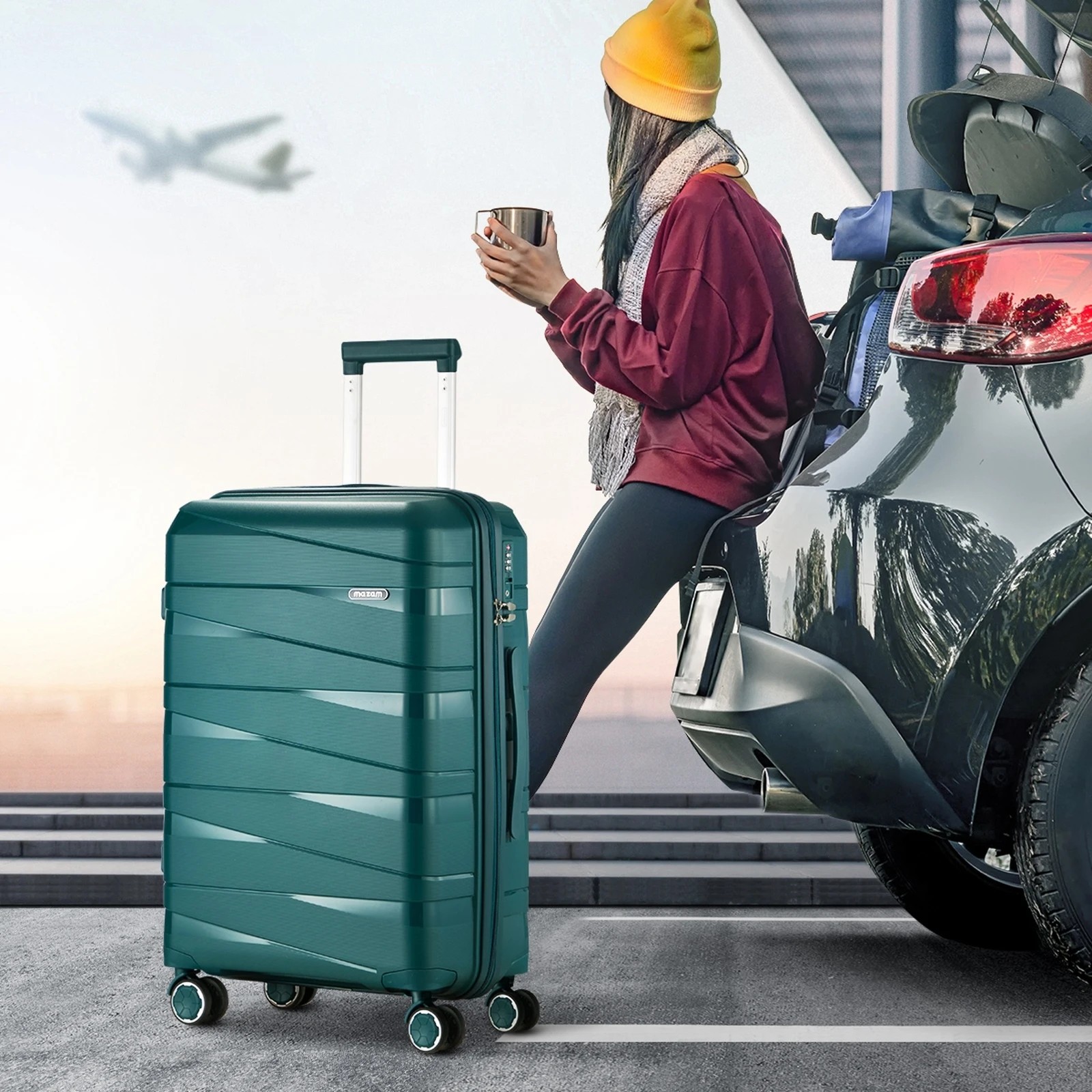 4 Mazam 3PCS Luggage Suitcase Trolley Set Travel TSA Lock PP Case - Green, 4 of 9