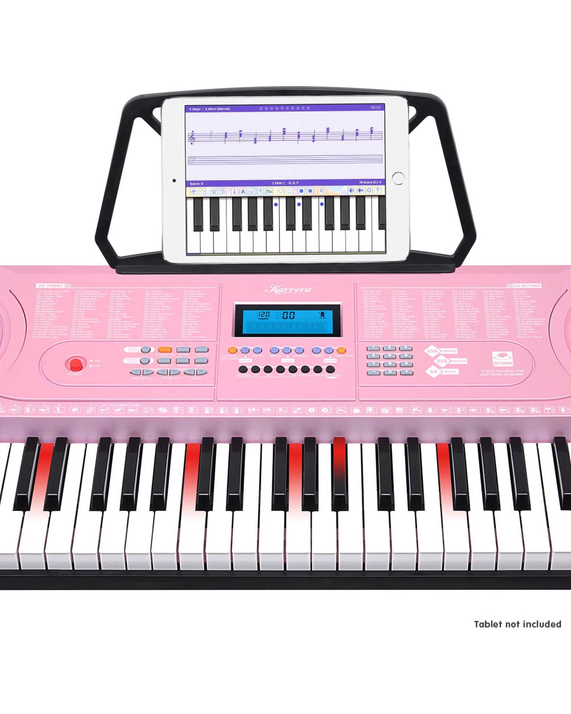 4 Karrera 61 Keys Electronic LED Piano Keyboard with Stand in Pink - Pink, 4 of 6