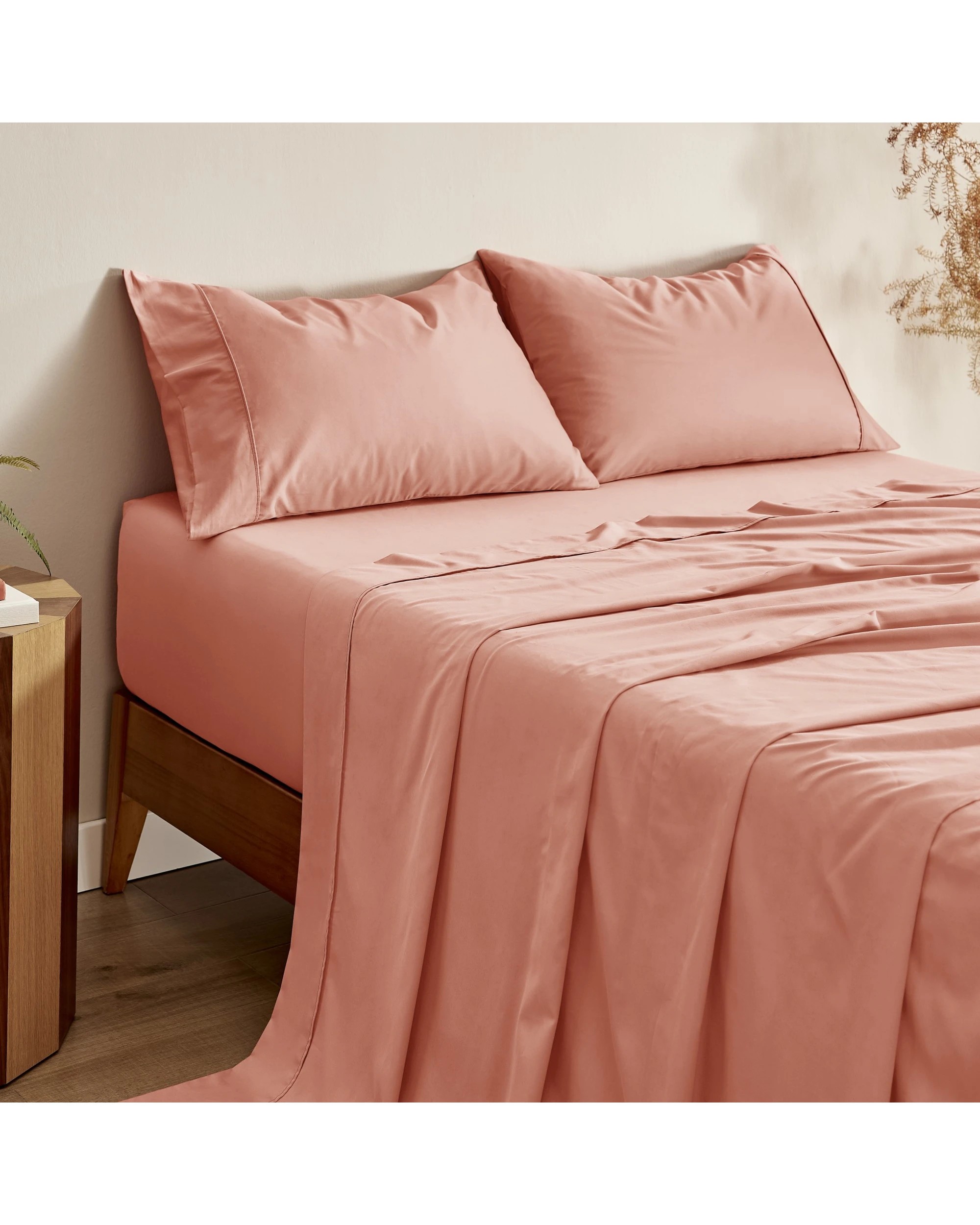 1 Serene 400TC Bamboo Cotton Sateen Sheet Set - Queen Bed - Clay, 1 of 4