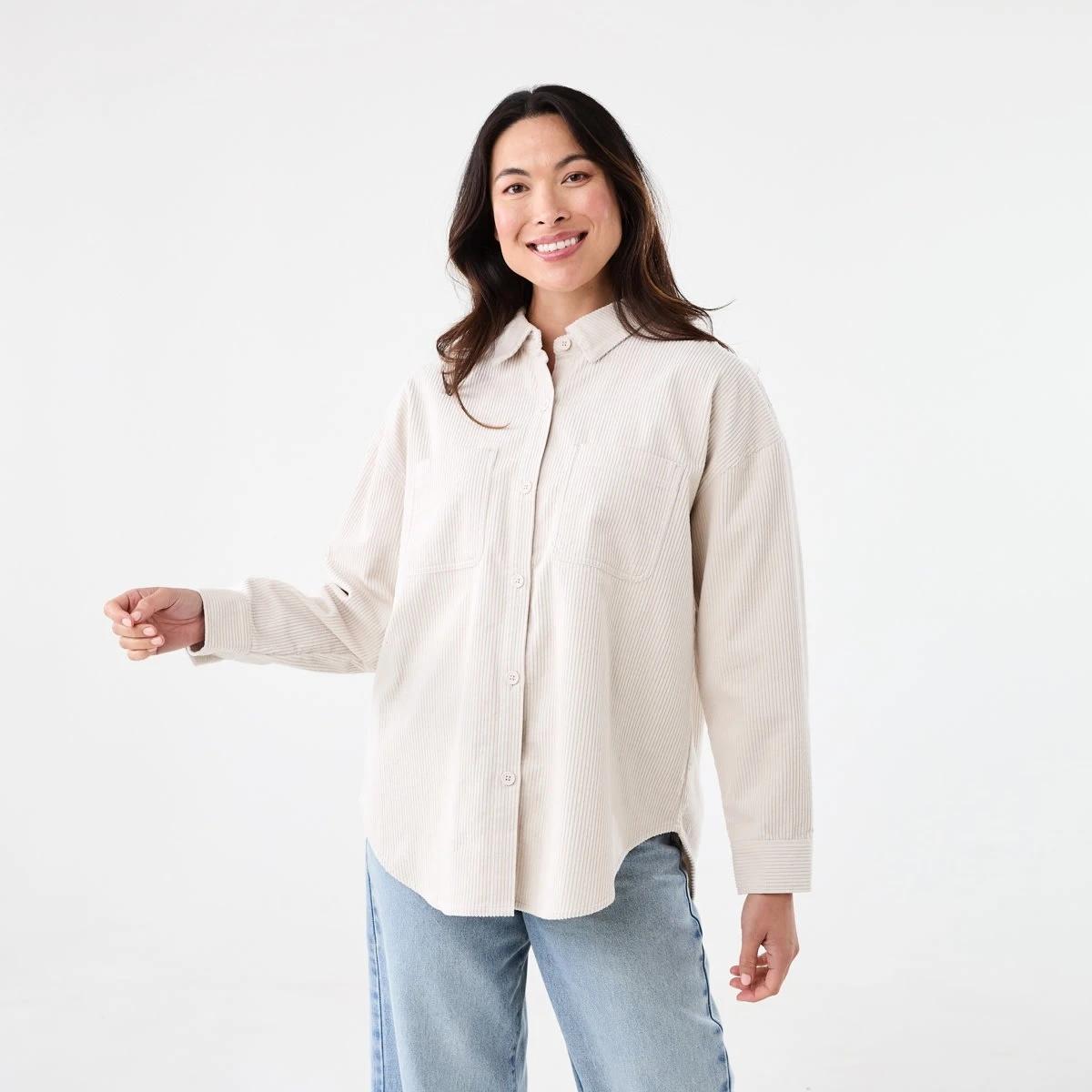 1 Long Sleeve Corduroy Shirt Lt Stone, 1 of 7