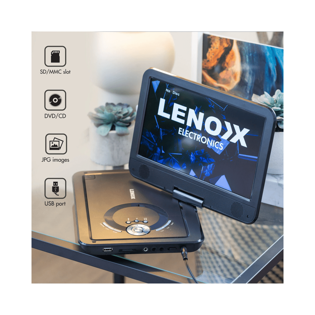 7 Lenoxx 10.1&quot; Portable DVD Player w/ 270-Degrees Swivel-Screen &amp; Rechargeable, 7 of 7