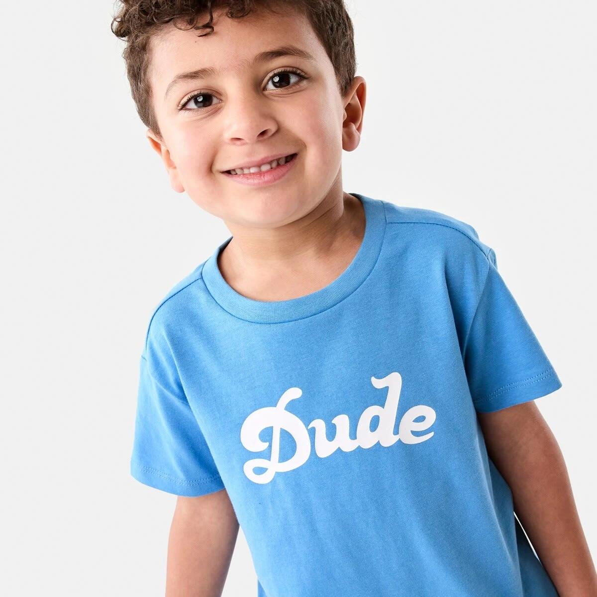 3 Chest Print T-shirt SCRIPT DUDE WASHED BLUE, 3 of 6