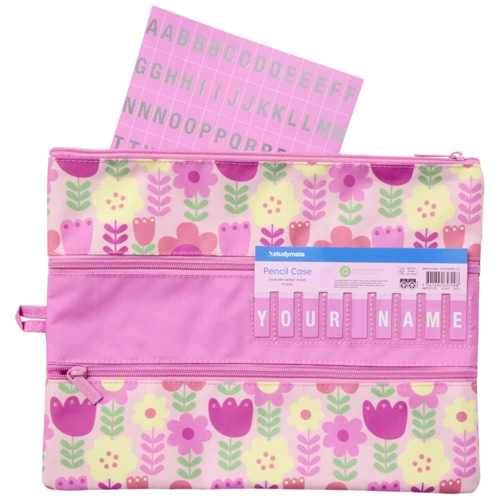 3 Studymate Large Name 3 Zip Pencil Case Flowers, 3 of 5
