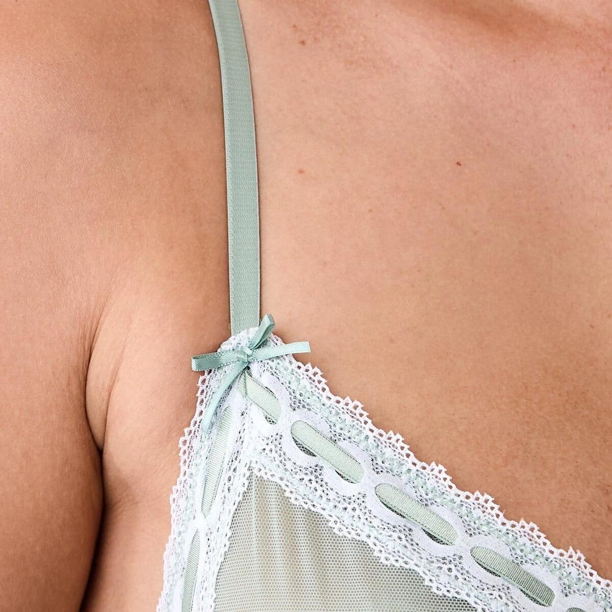 4 Co-ordinated Ribbon Trim Soft Cup Bra Ice Grn, 4 of 6
